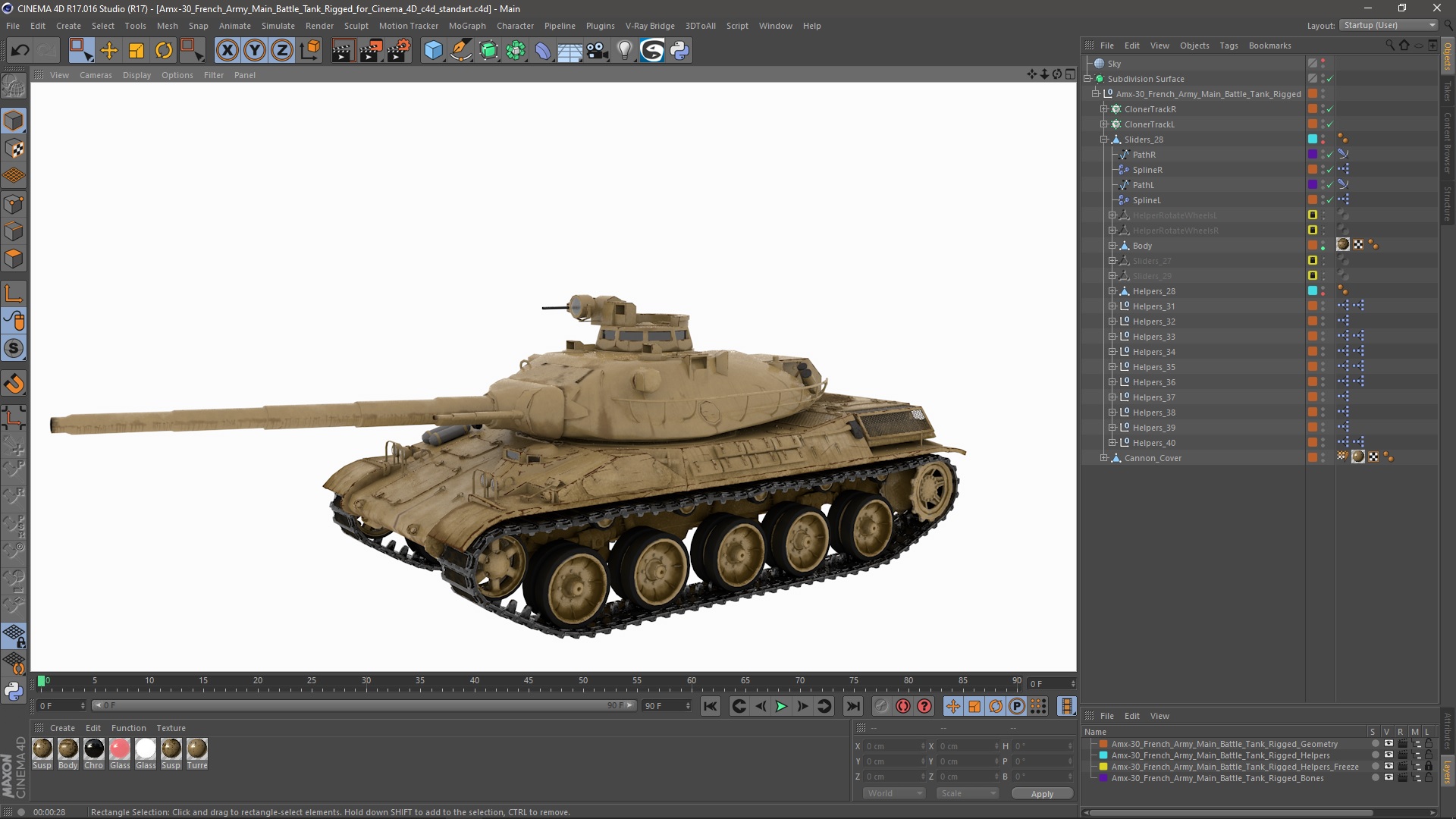 3D Amx-30 French Army Main Battle Tank Rigged for Cinema 4D