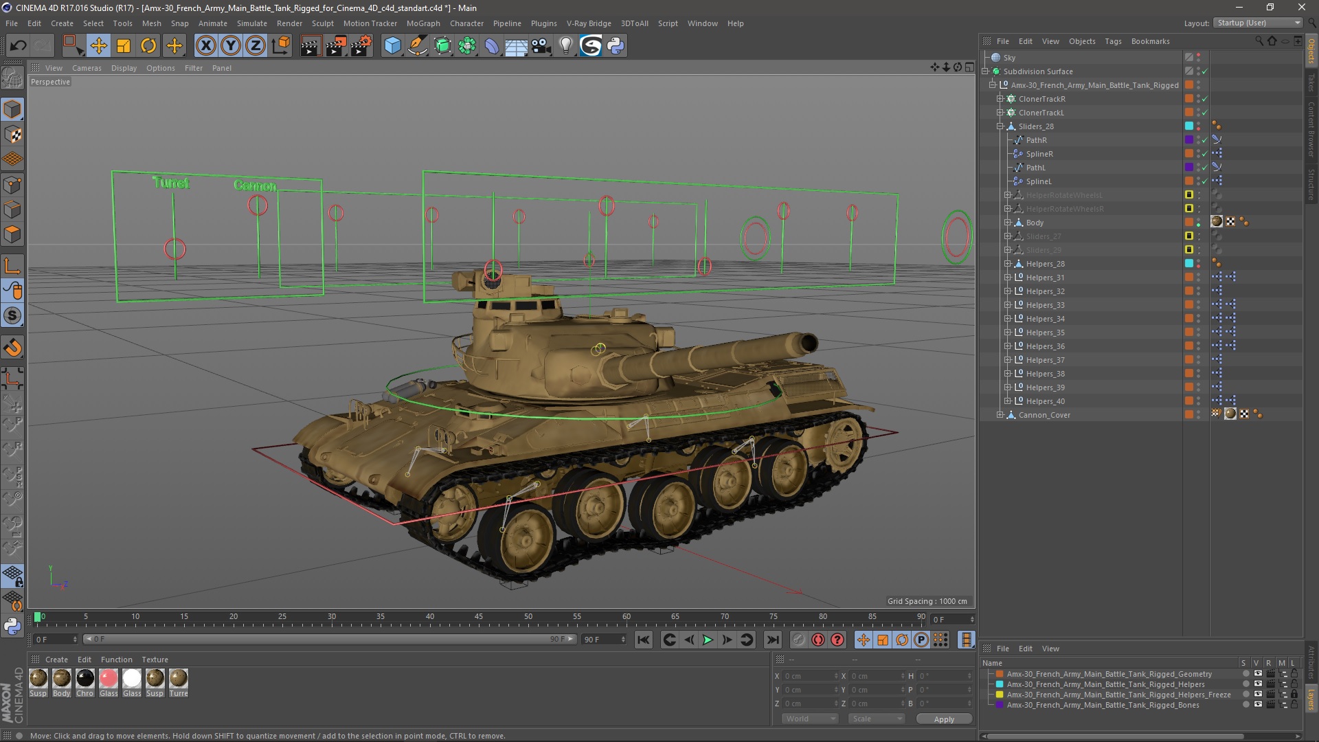 3D Amx-30 French Army Main Battle Tank Rigged for Cinema 4D