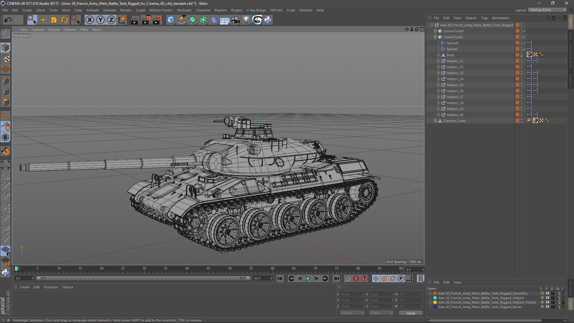 3D Amx-30 French Army Main Battle Tank Rigged for Cinema 4D