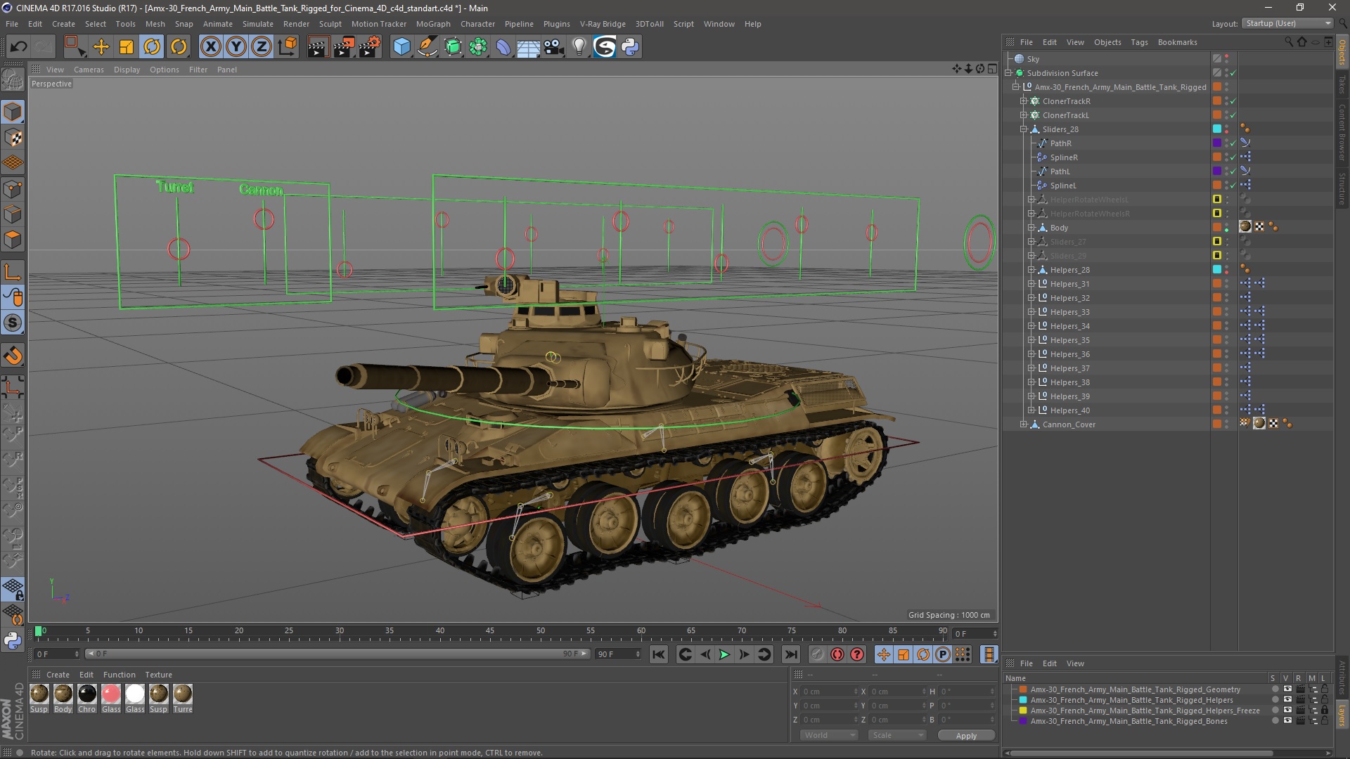 3D Amx-30 French Army Main Battle Tank Rigged for Cinema 4D