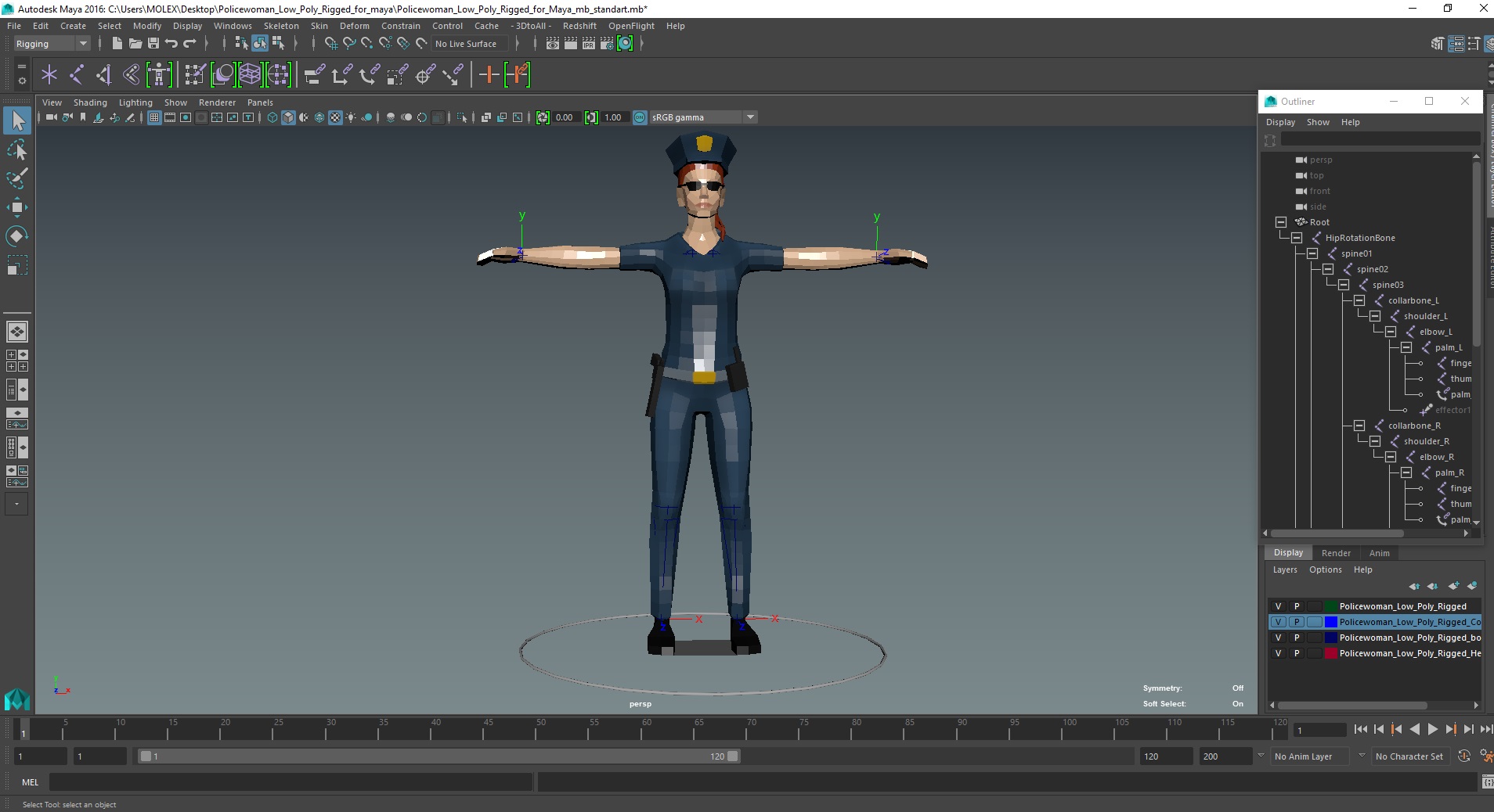 3D Policewoman Low Poly Rigged for Maya