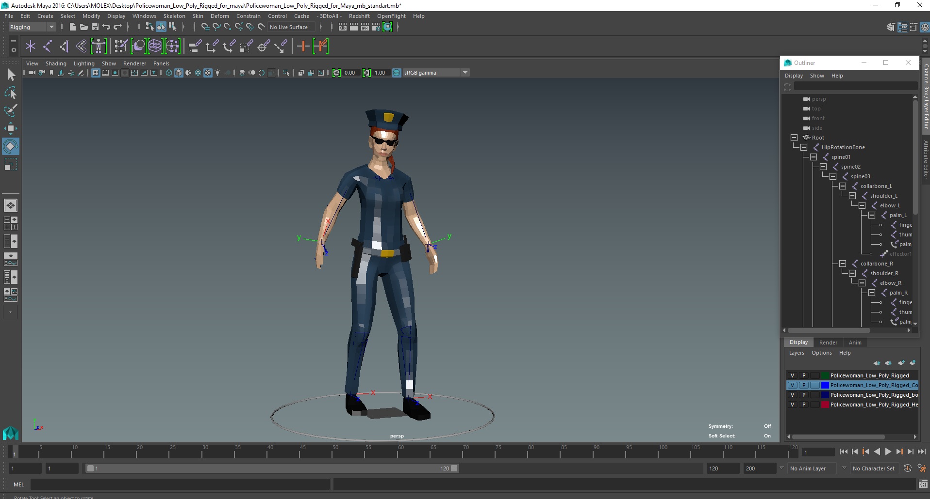 3D Policewoman Low Poly Rigged for Maya