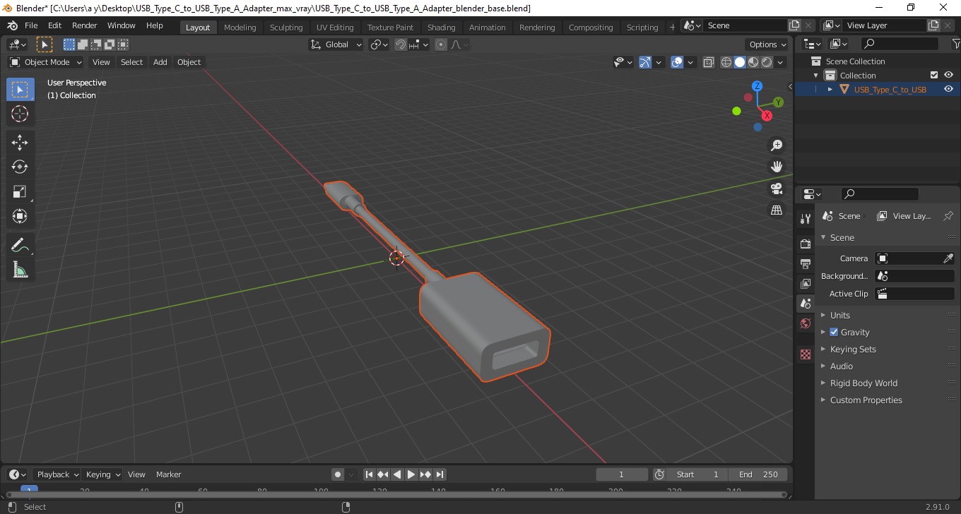 USB Type C to USB Type A Adapter 3D