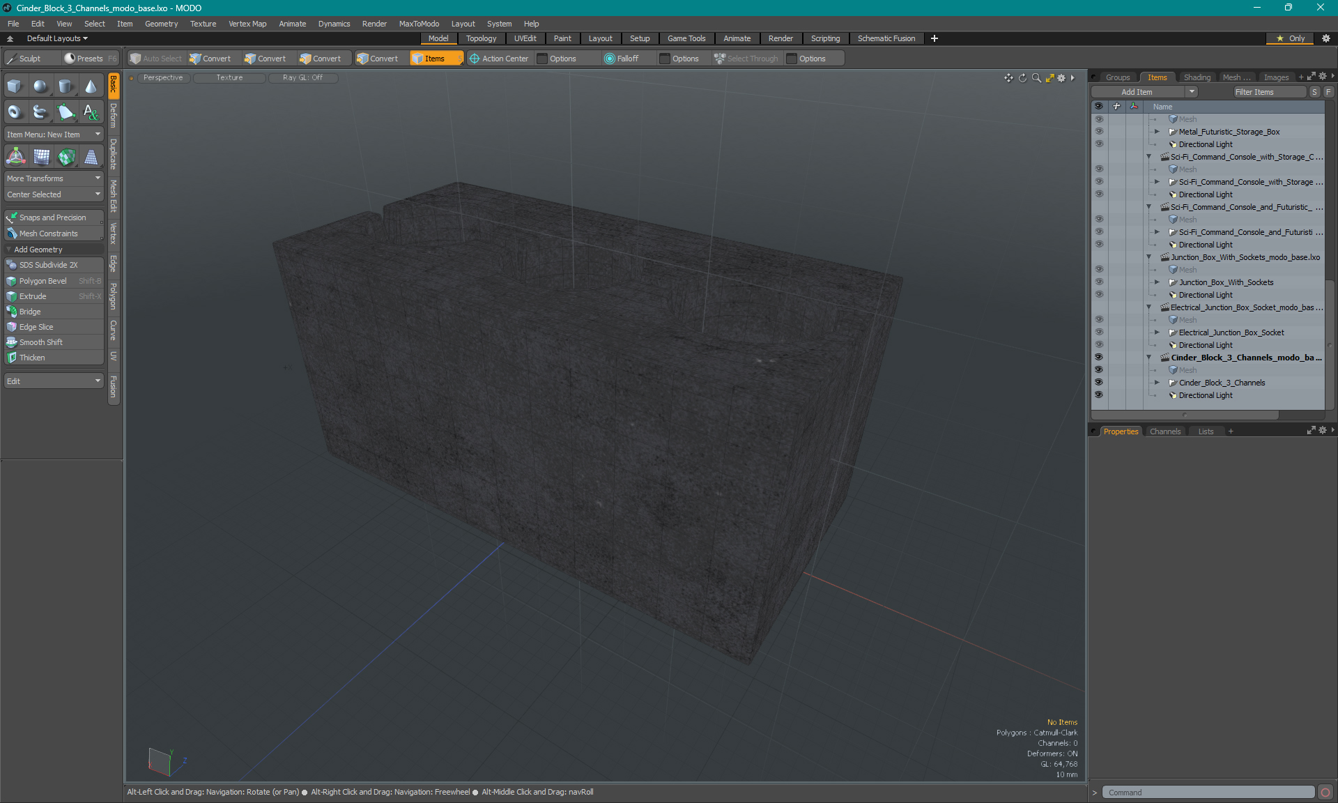 3D Cinder Block 3 Channels model