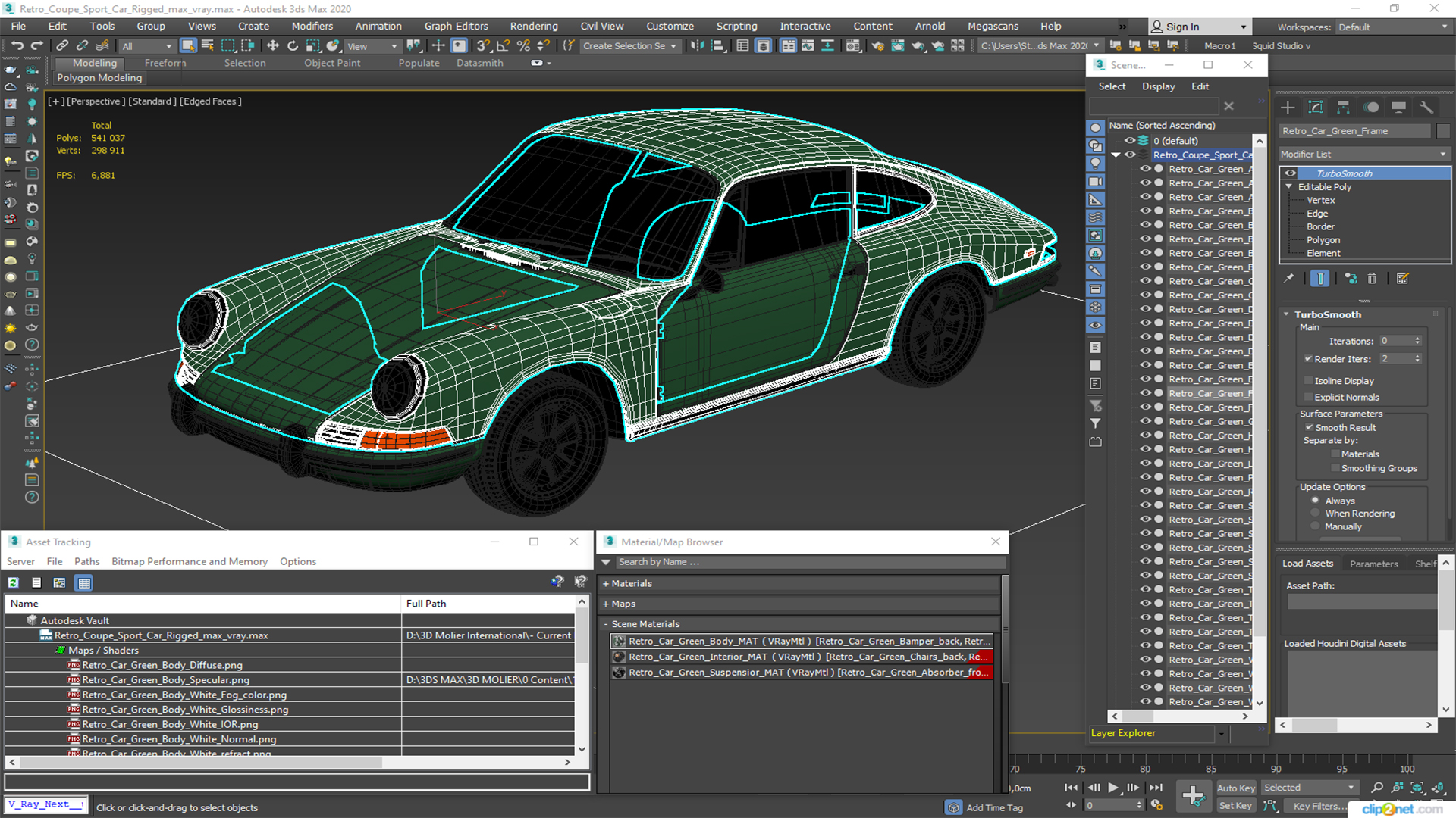 Retro Coupe Sport Car Rigged for Maya 3D