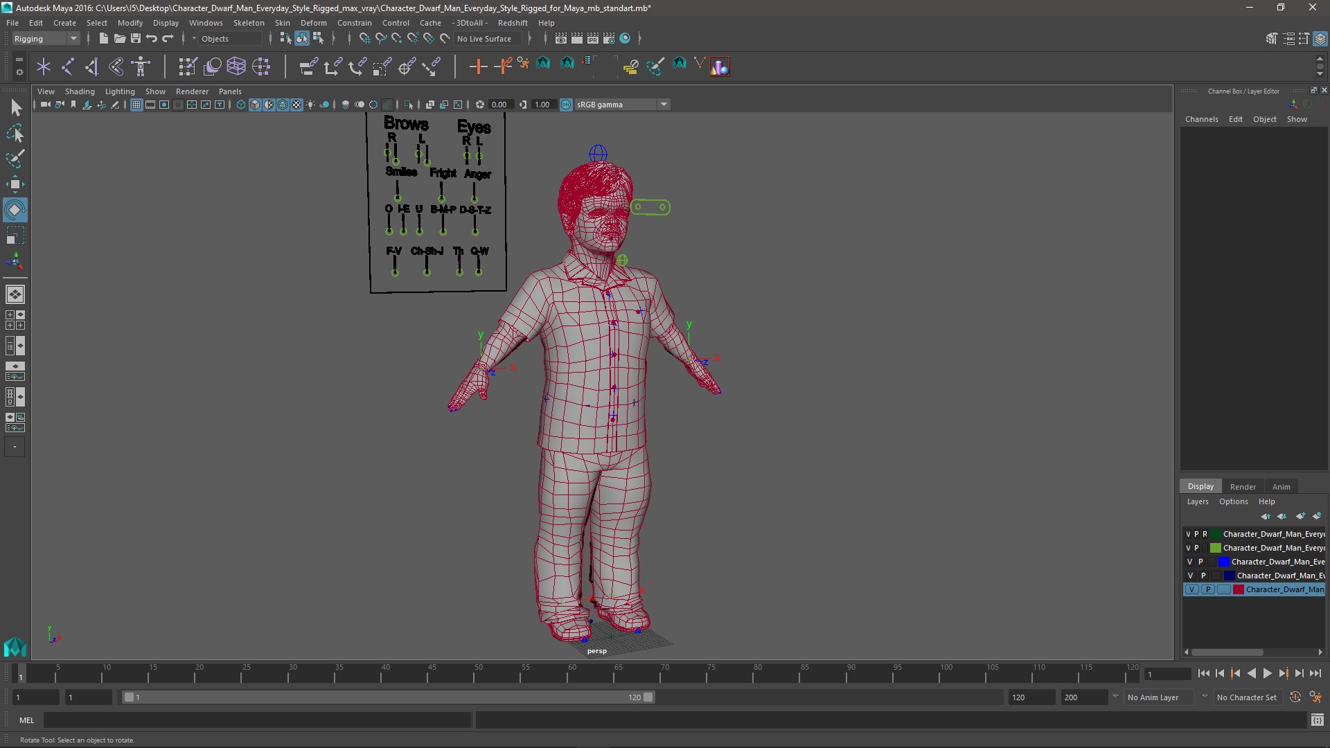 3D model Character Dwarf Man Everyday Style Rigged for Maya
