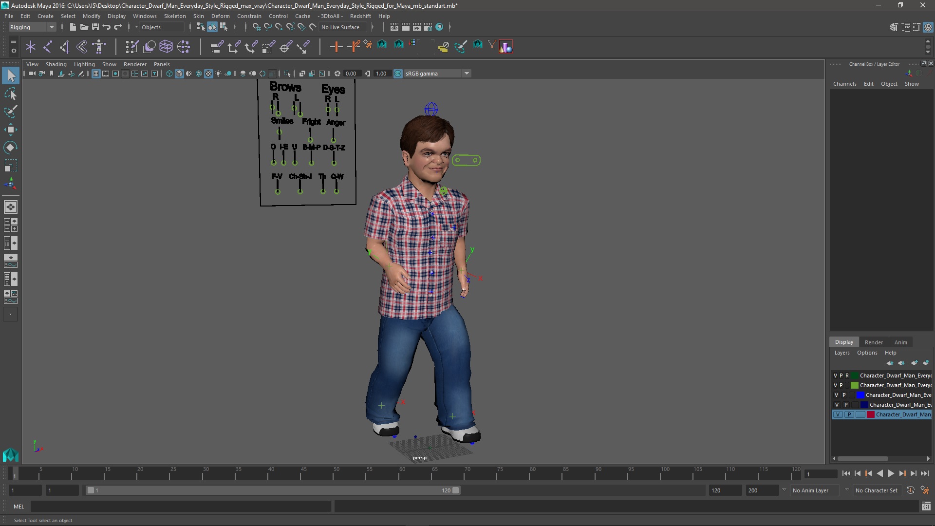 3D model Character Dwarf Man Everyday Style Rigged for Maya