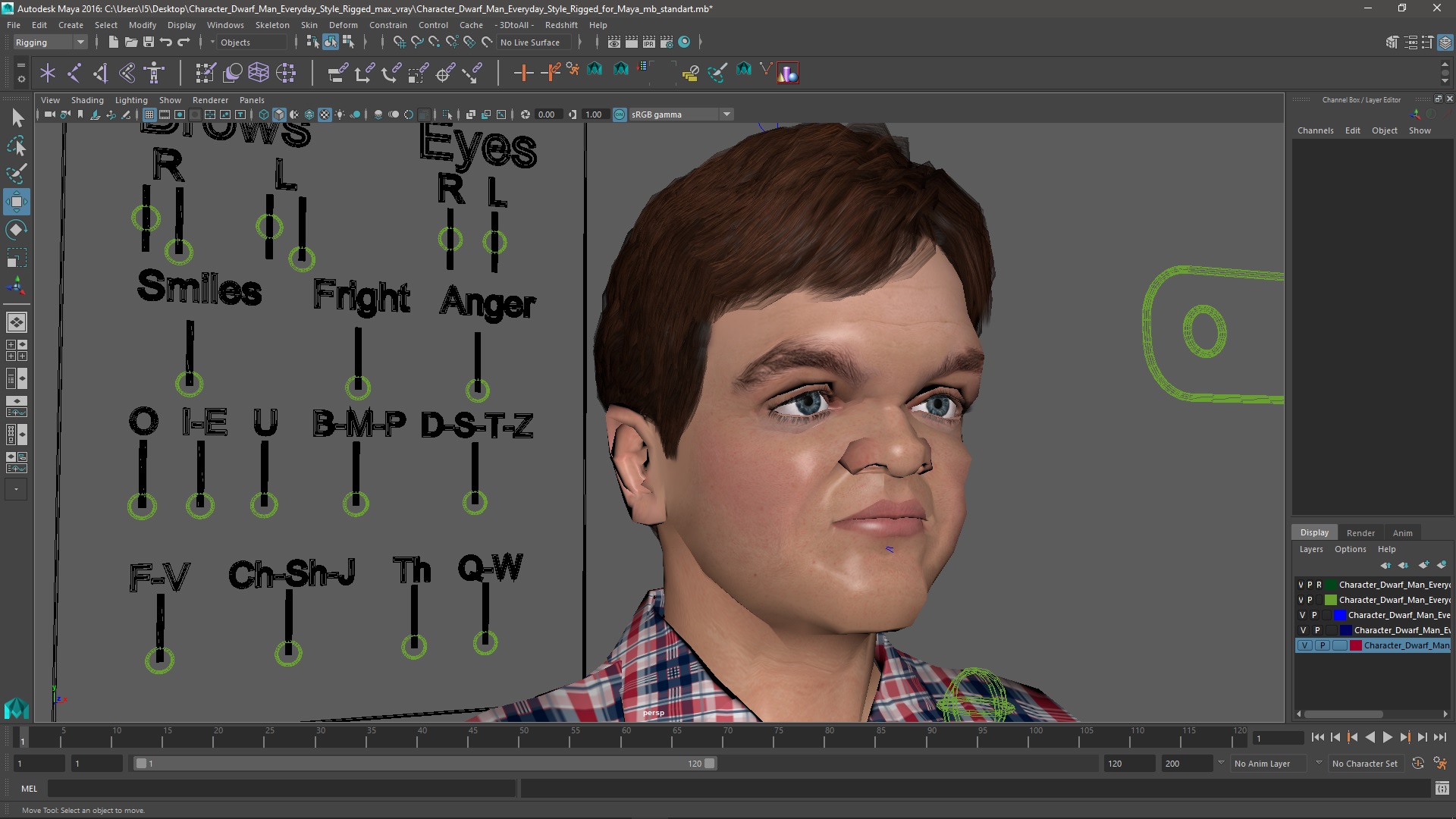 3D model Character Dwarf Man Everyday Style Rigged for Maya