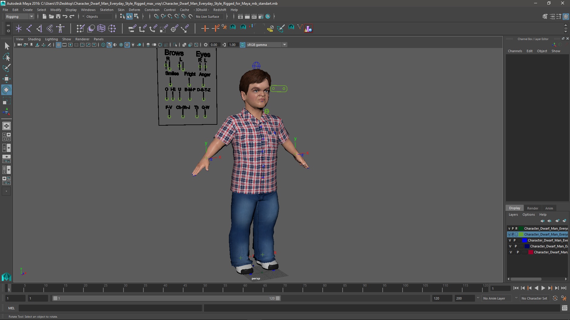3D model Character Dwarf Man Everyday Style Rigged for Maya