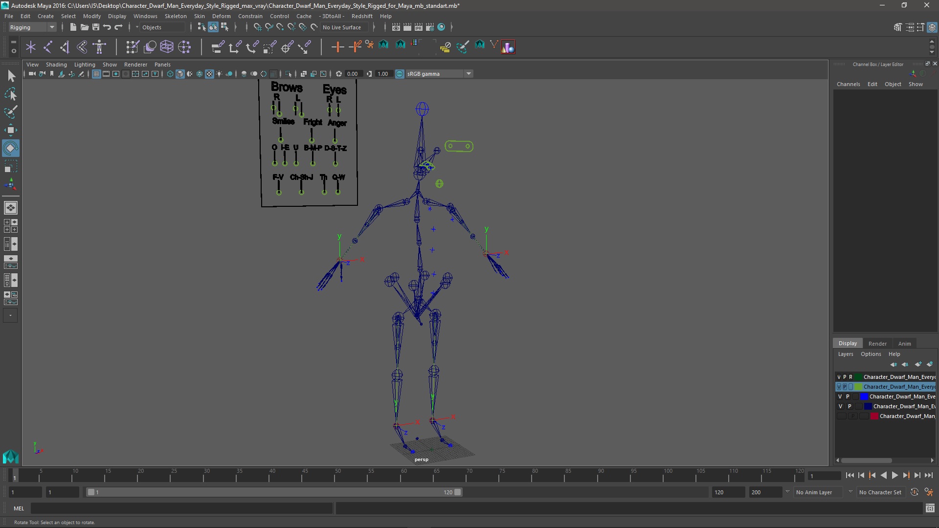 3D model Character Dwarf Man Everyday Style Rigged for Maya