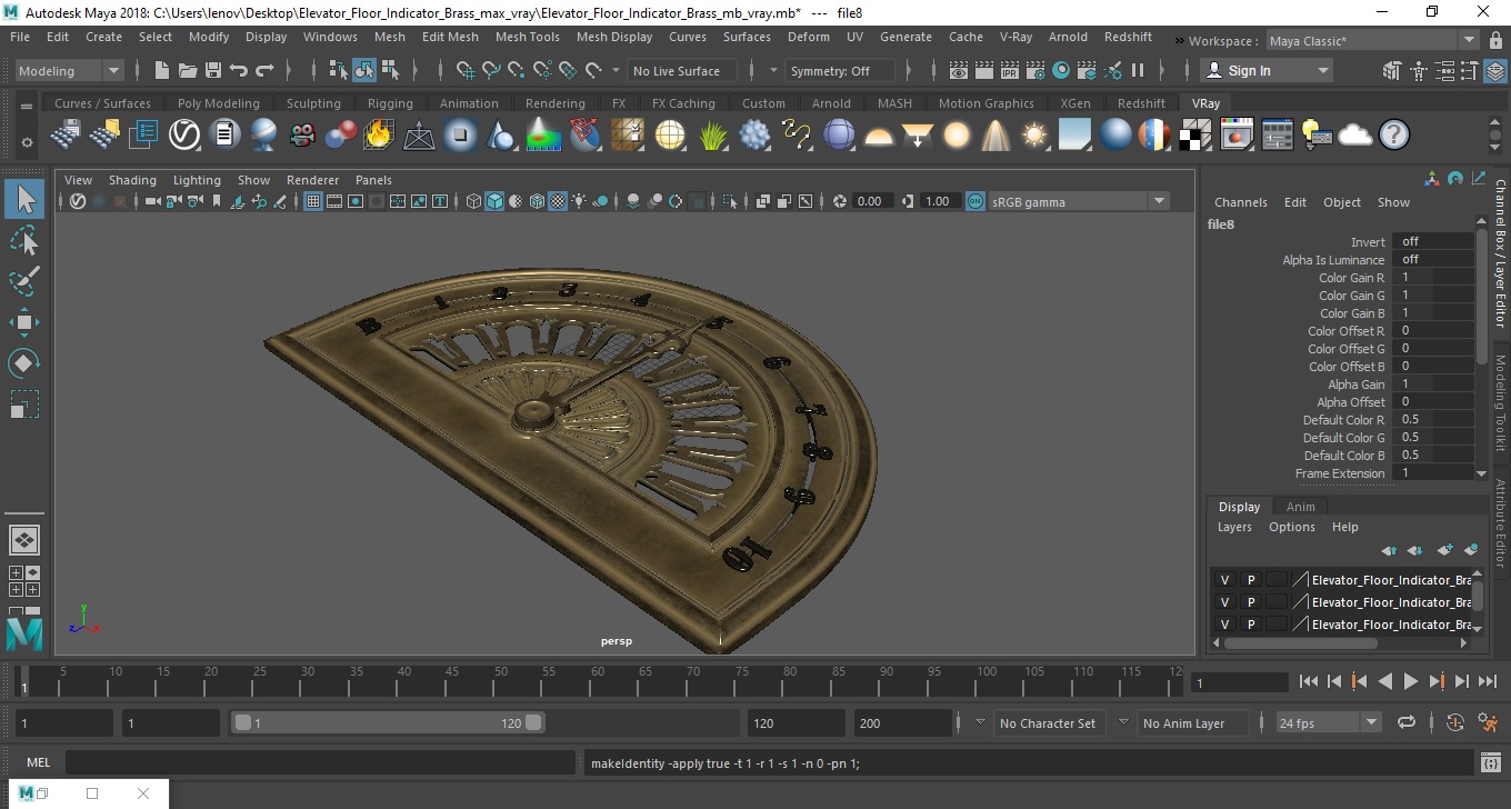 3D model Elevator Floor Indicator Brass