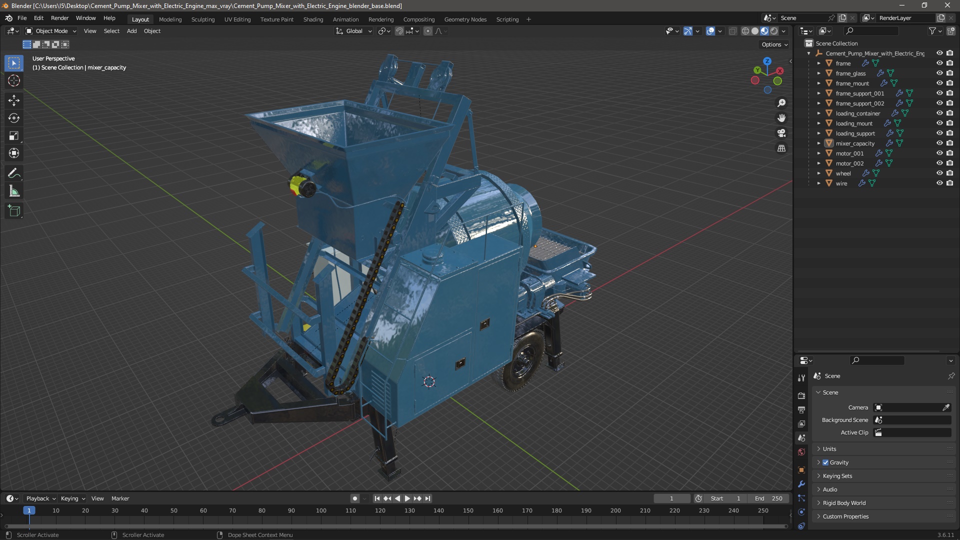 3D Cement Pump Mixer with Electric Engine model