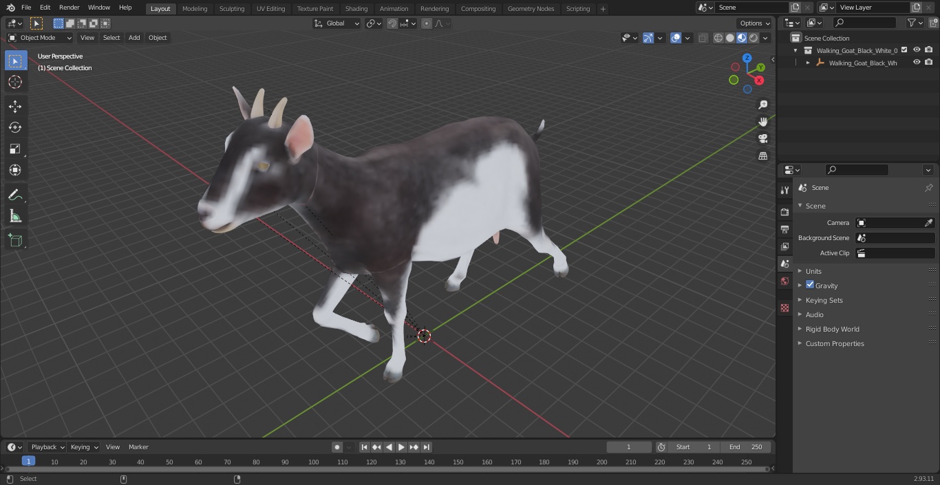 Walking Goat Black-White 3D model