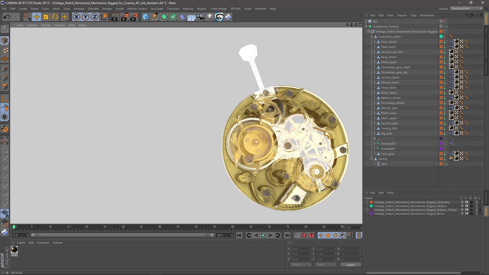 3D Vintage Watch Movement Mechanism Rigged for Cinema 4D model