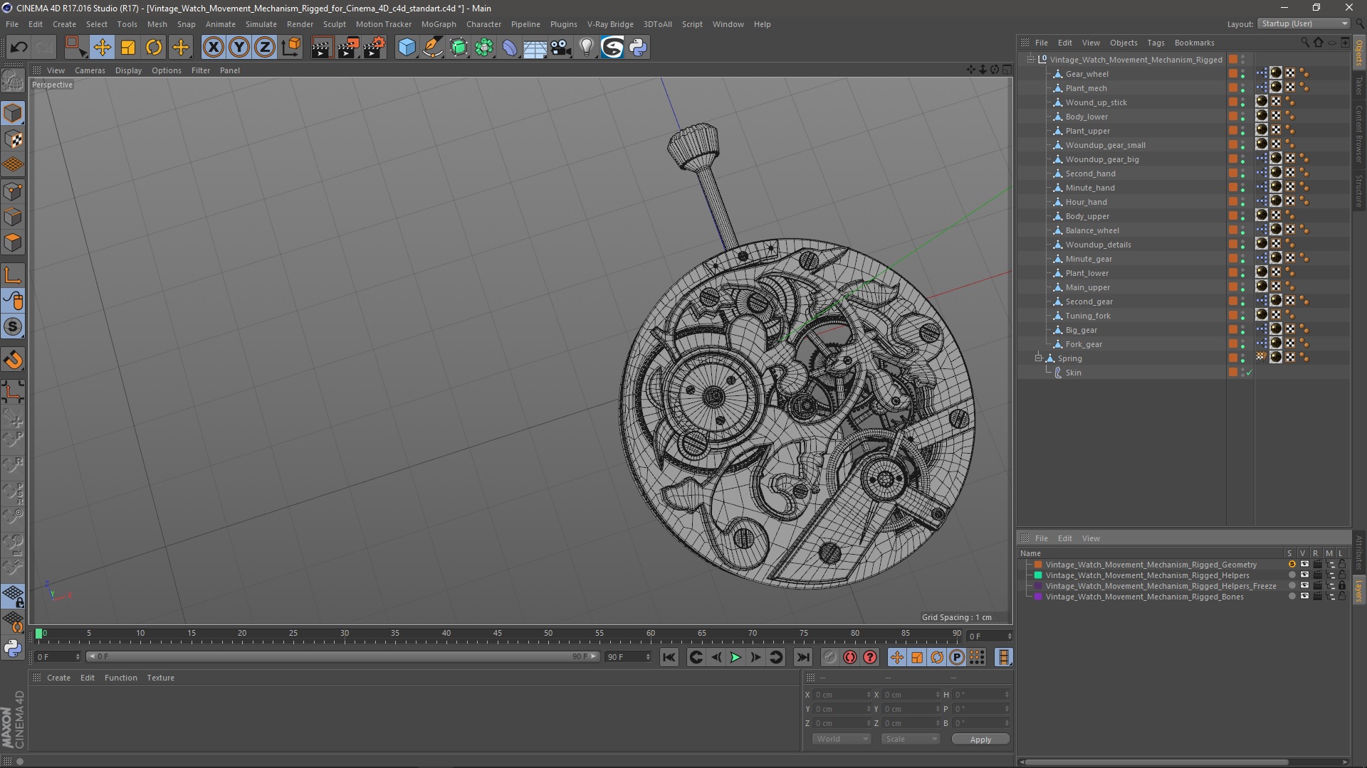3D Vintage Watch Movement Mechanism Rigged for Cinema 4D model