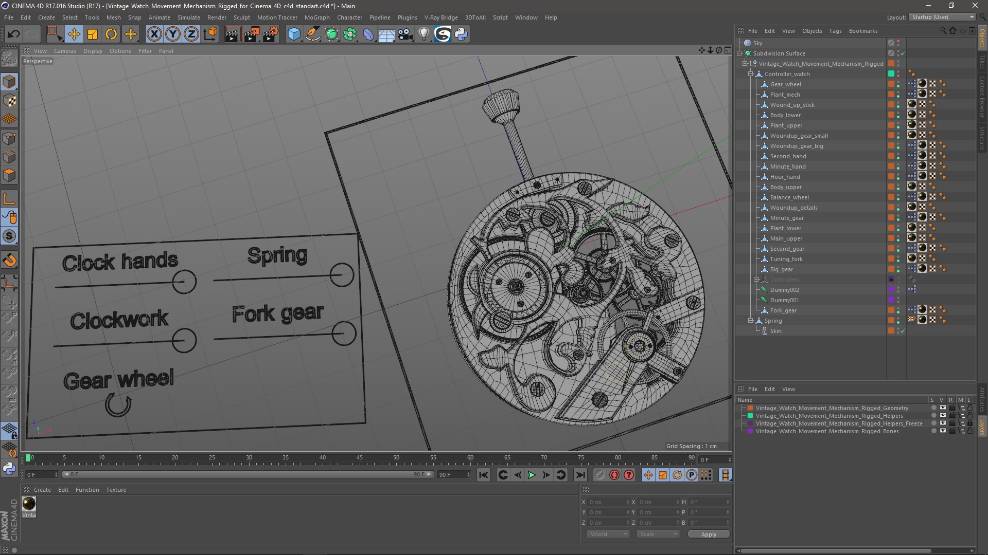3D Vintage Watch Movement Mechanism Rigged for Cinema 4D model