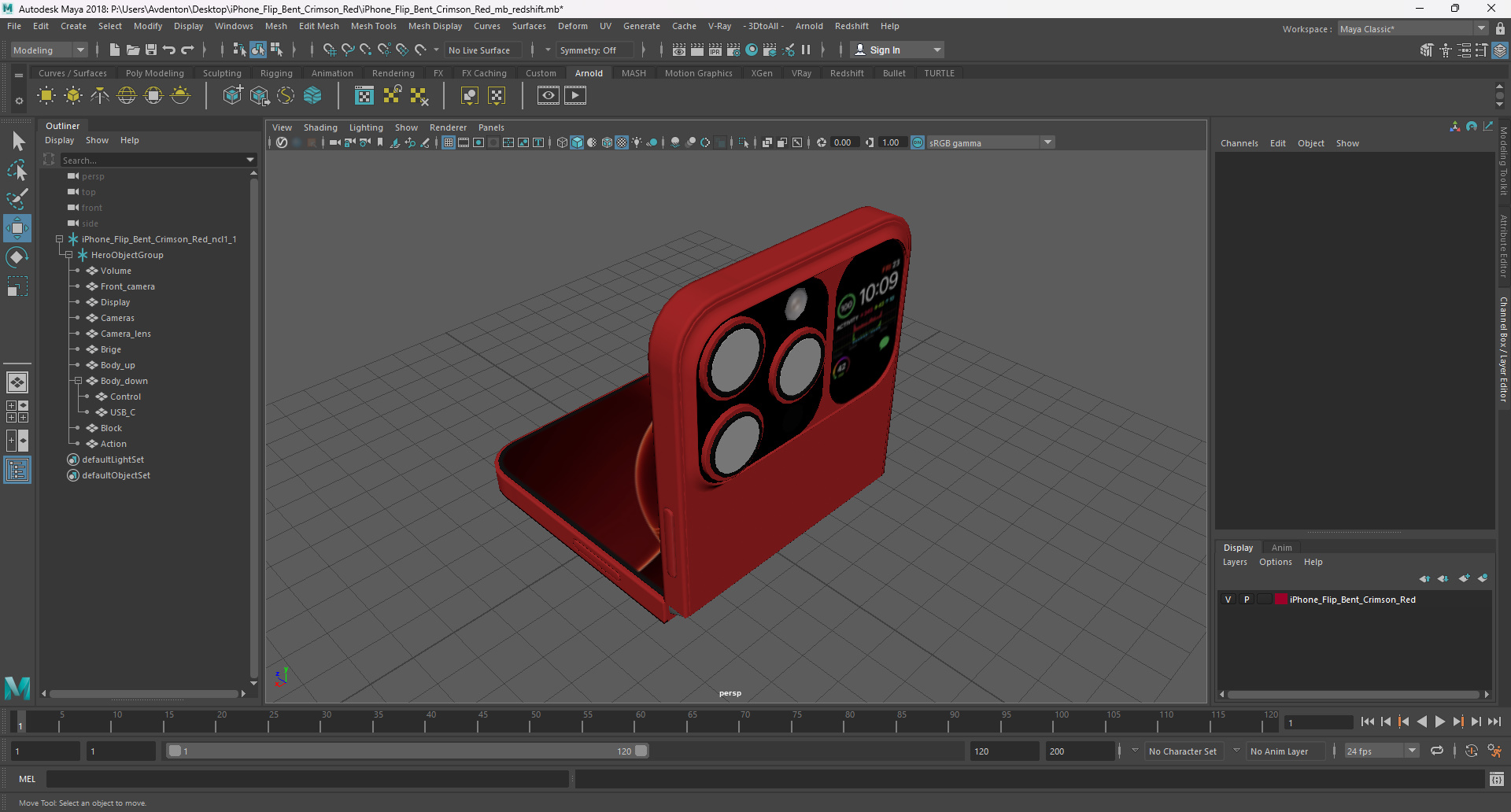 3D iPhone Flip Bent Crimson Red model