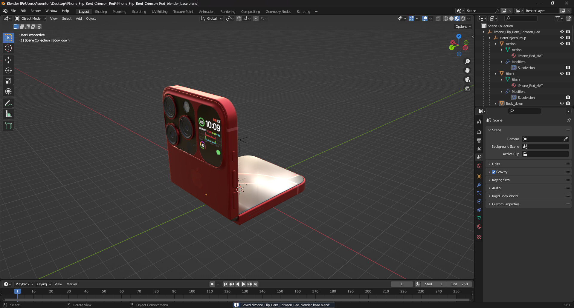 3D iPhone Flip Bent Crimson Red model