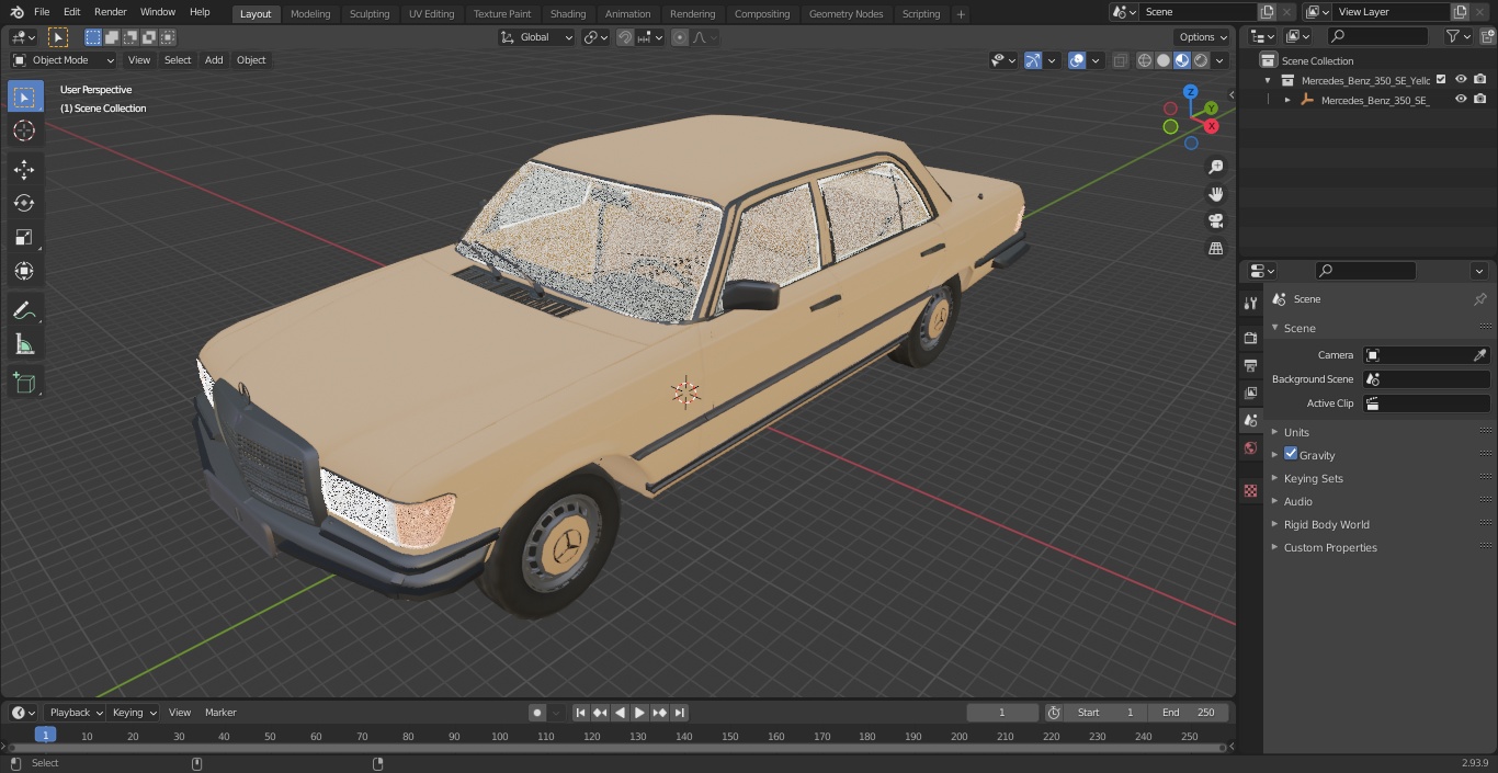 Mercedes Benz 350 SE Yellow 3D