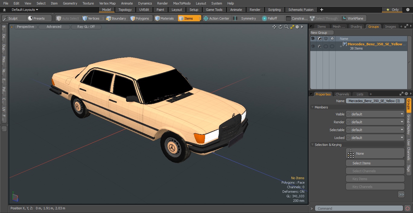 Mercedes Benz 350 SE Yellow 3D