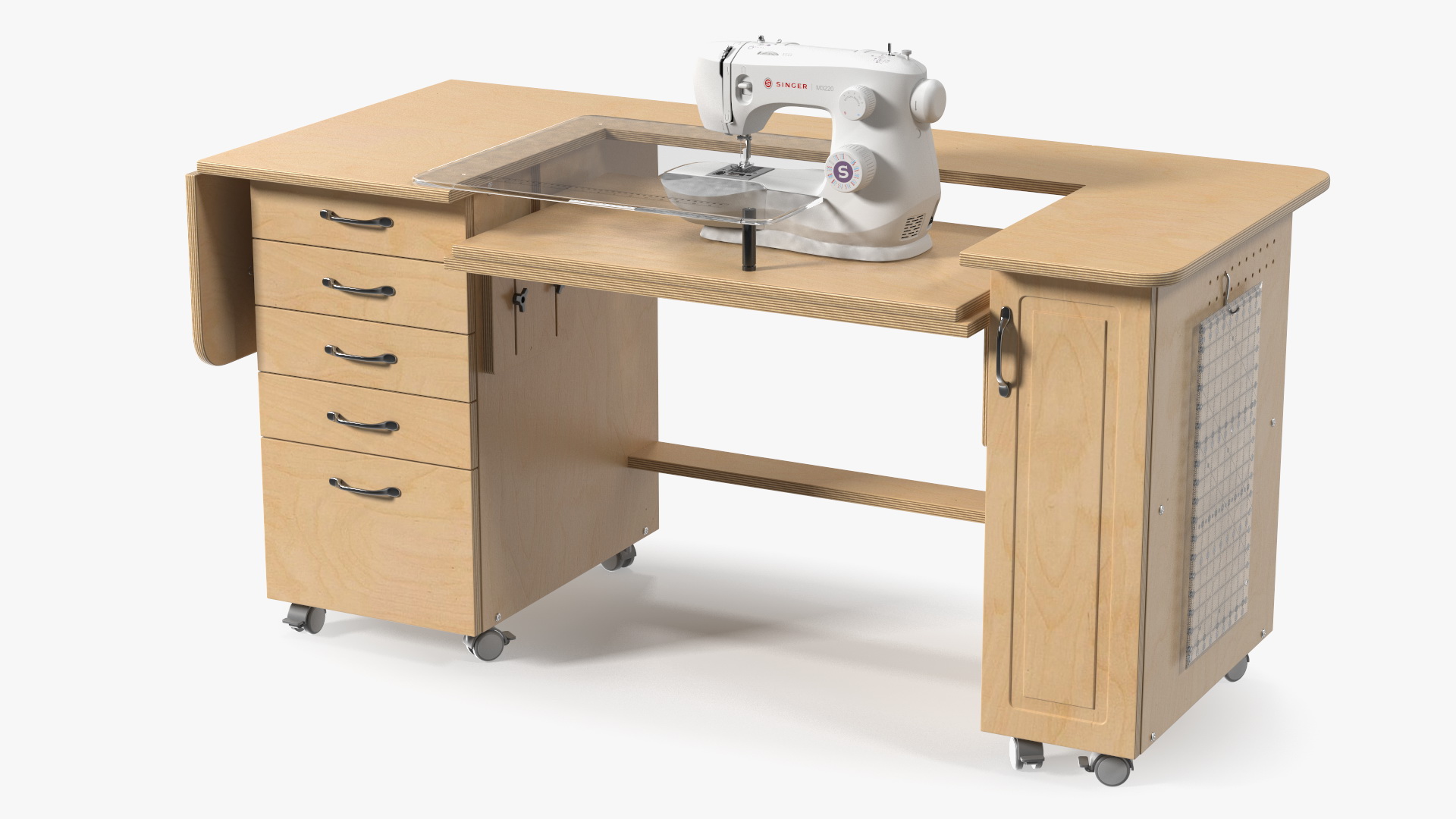 Singer Sew Machine on Horn Sewing Table Cabinet 3D