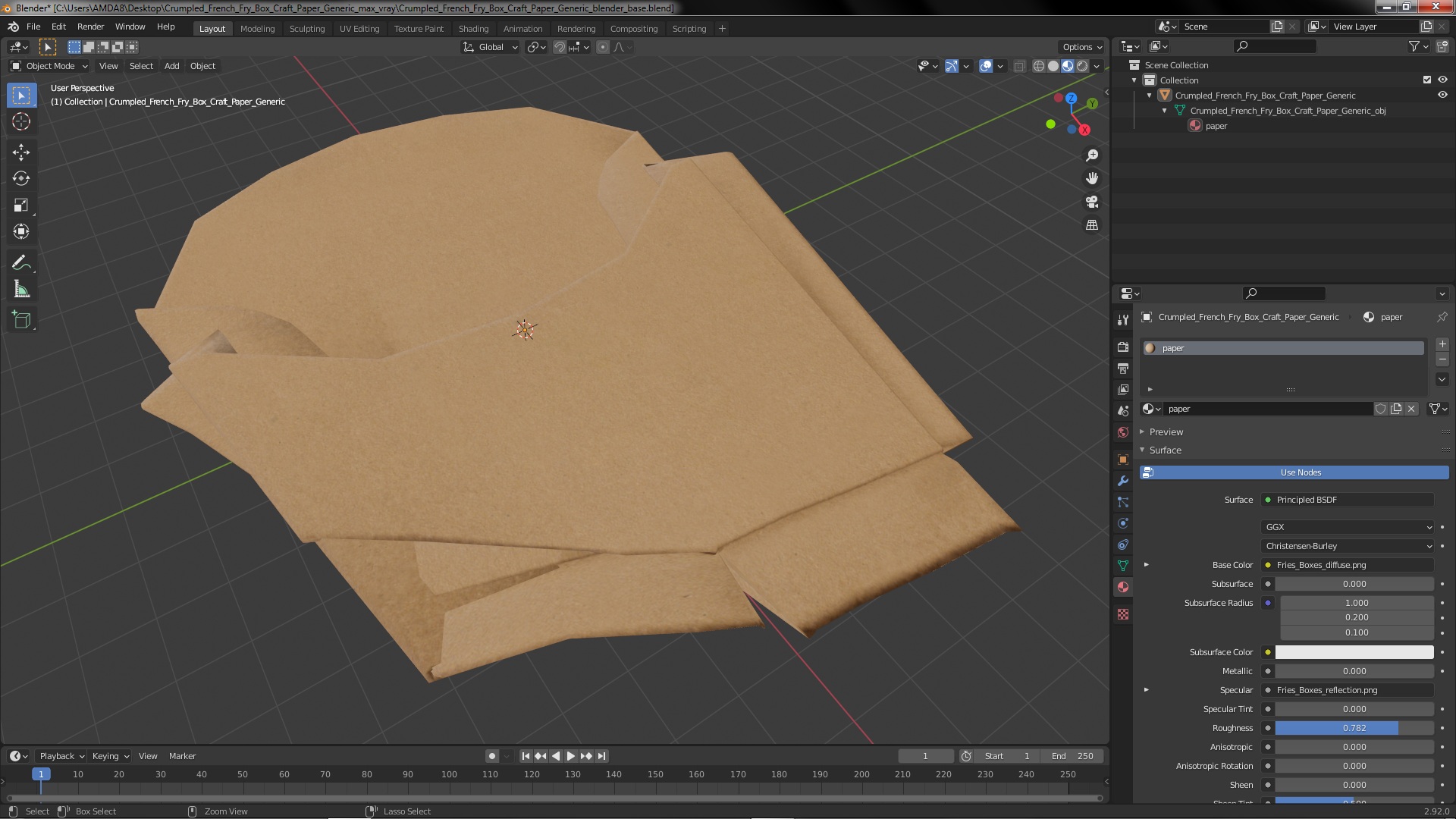 3D Crumpled French Fry Box Craft Paper Generic model