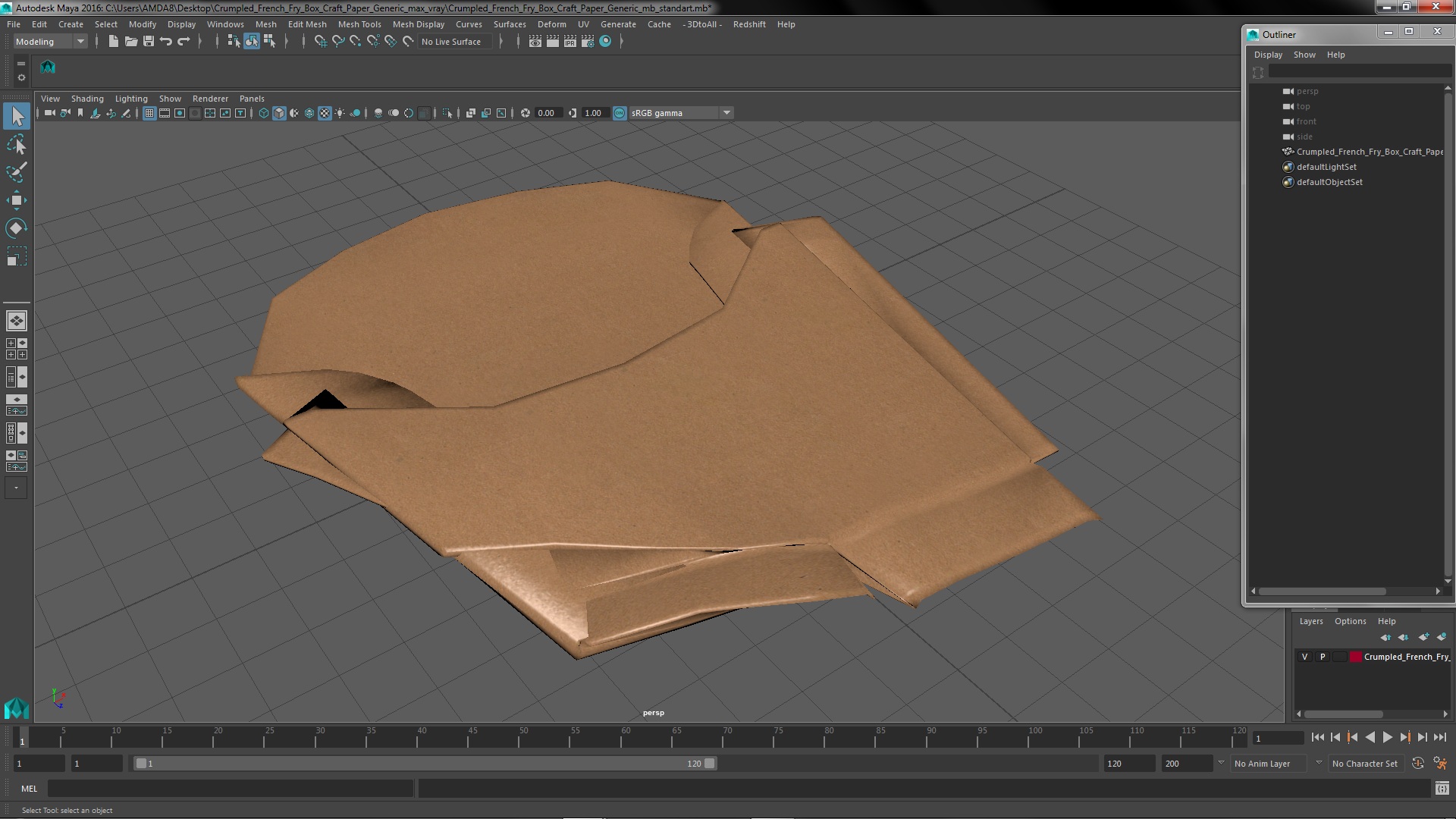 3D Crumpled French Fry Box Craft Paper Generic model
