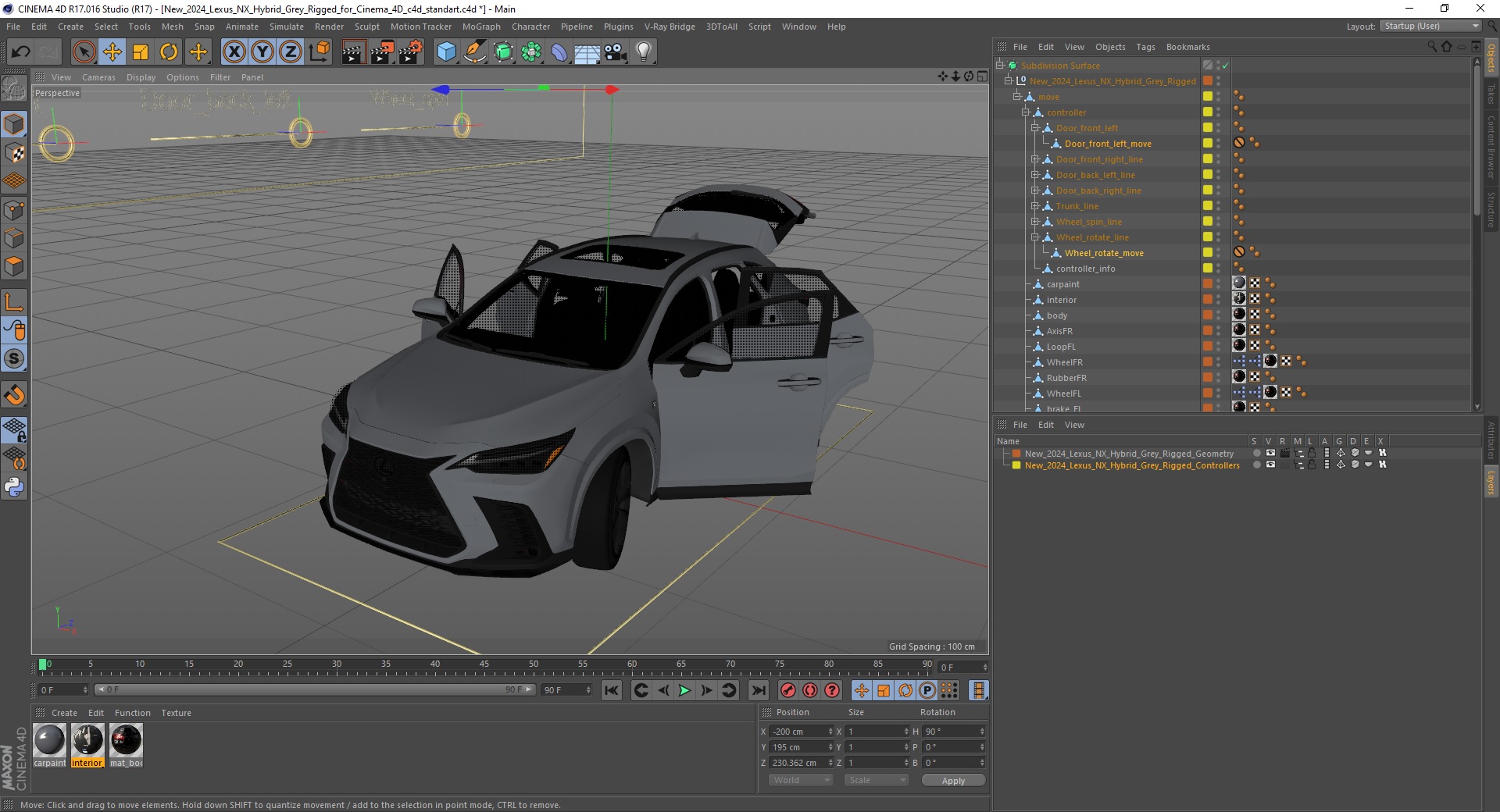 3D model New 2024 Lexus NX Hybrid Grey Rigged for Cinema 4D