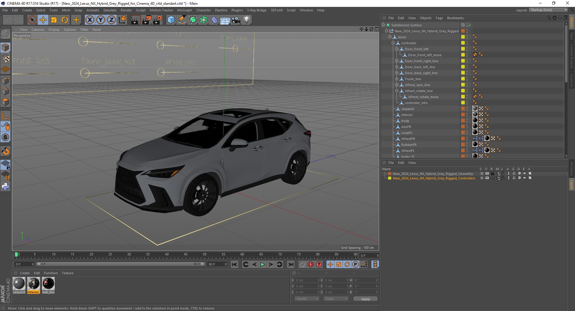 3D model New 2024 Lexus NX Hybrid Grey Rigged for Cinema 4D