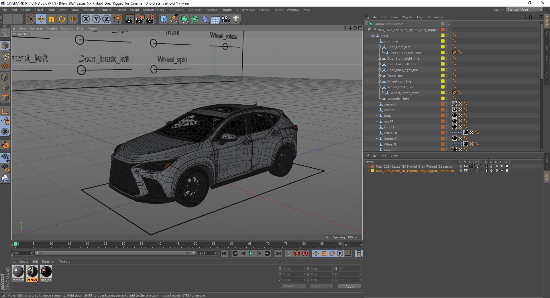 3D model New 2024 Lexus NX Hybrid Grey Rigged for Cinema 4D
