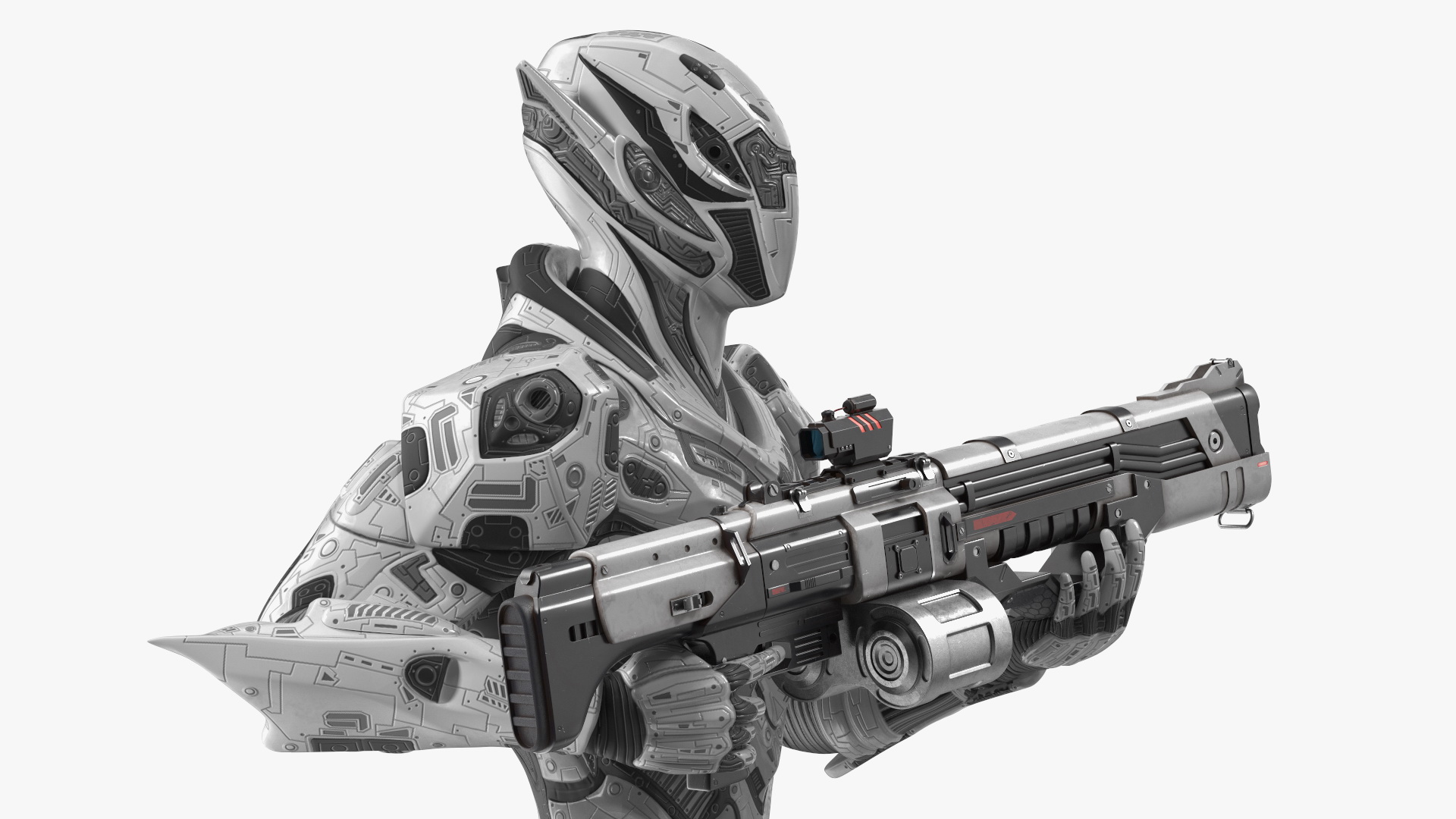 Futuristic Combat Robot with Assault Rifle 3D