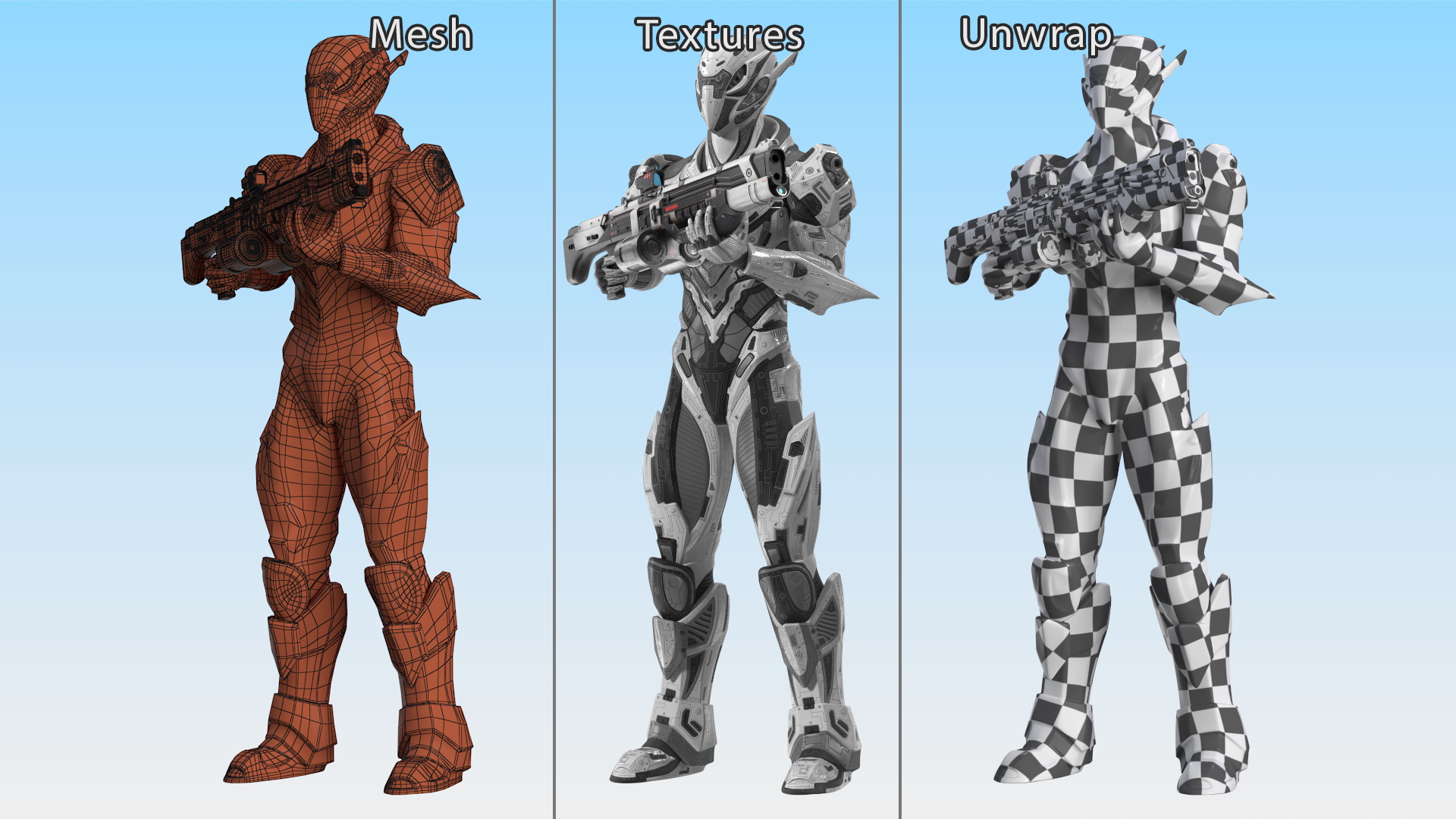 Futuristic Combat Robot with Assault Rifle 3D