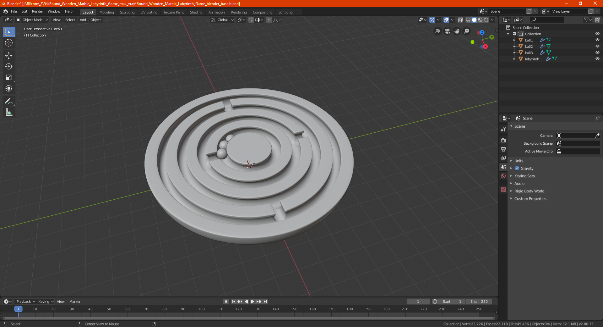 Round Wooden Marble Labyrinth Game 3D model