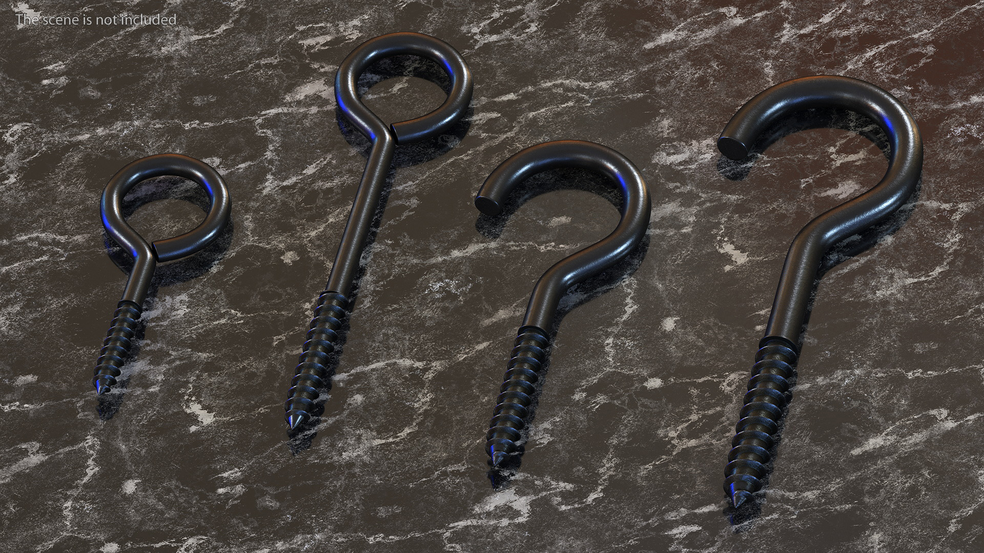 3D Assorted Metal Screw Hooks Set Black