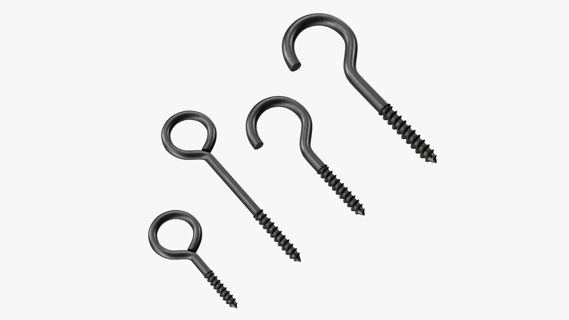 3D Assorted Metal Screw Hooks Set Black