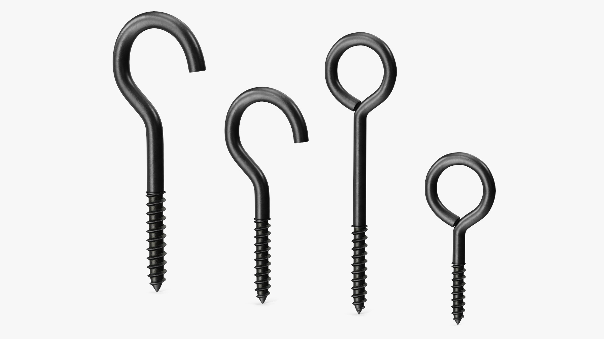 3D Assorted Metal Screw Hooks Set Black