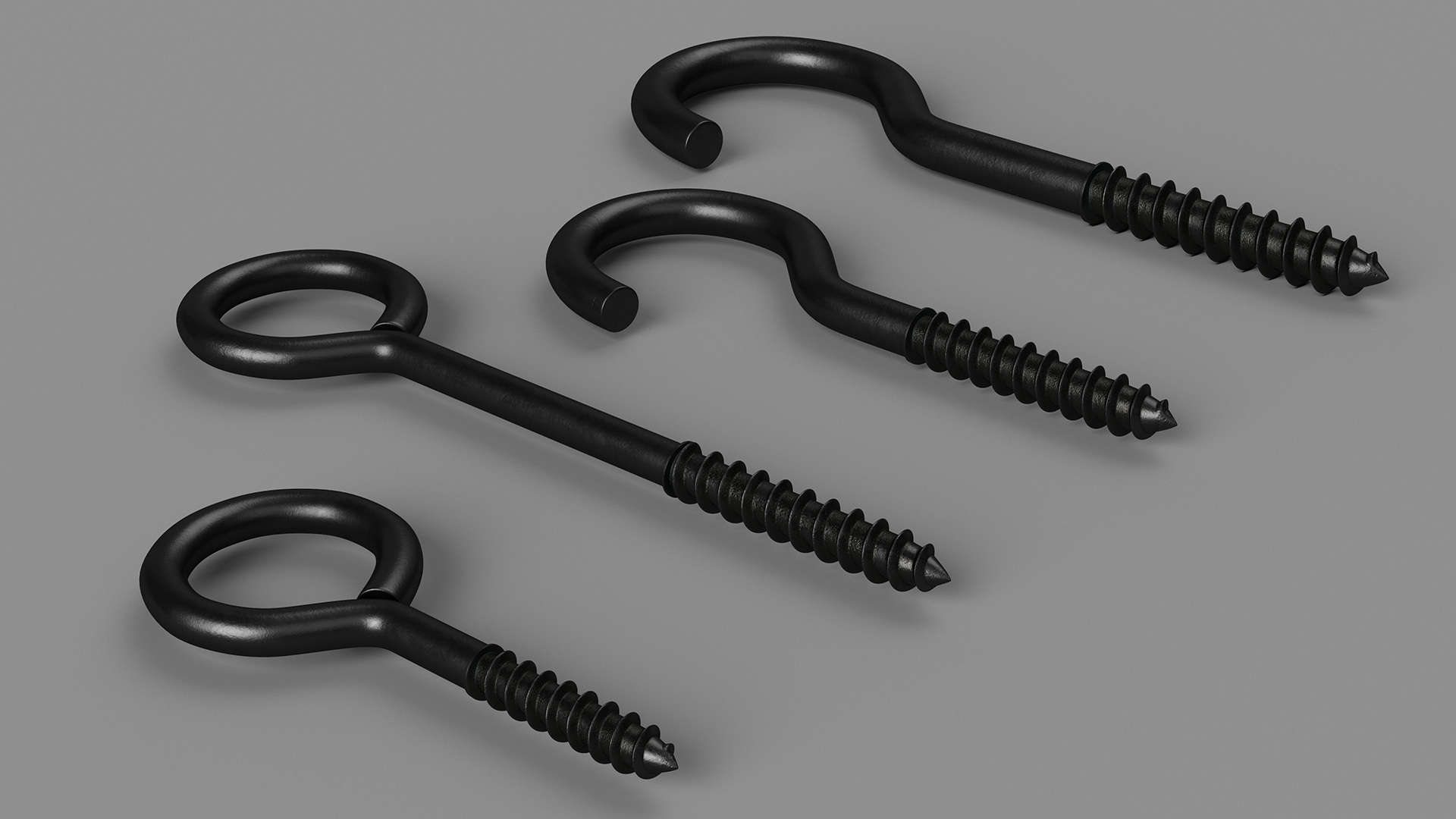 3D Assorted Metal Screw Hooks Set Black