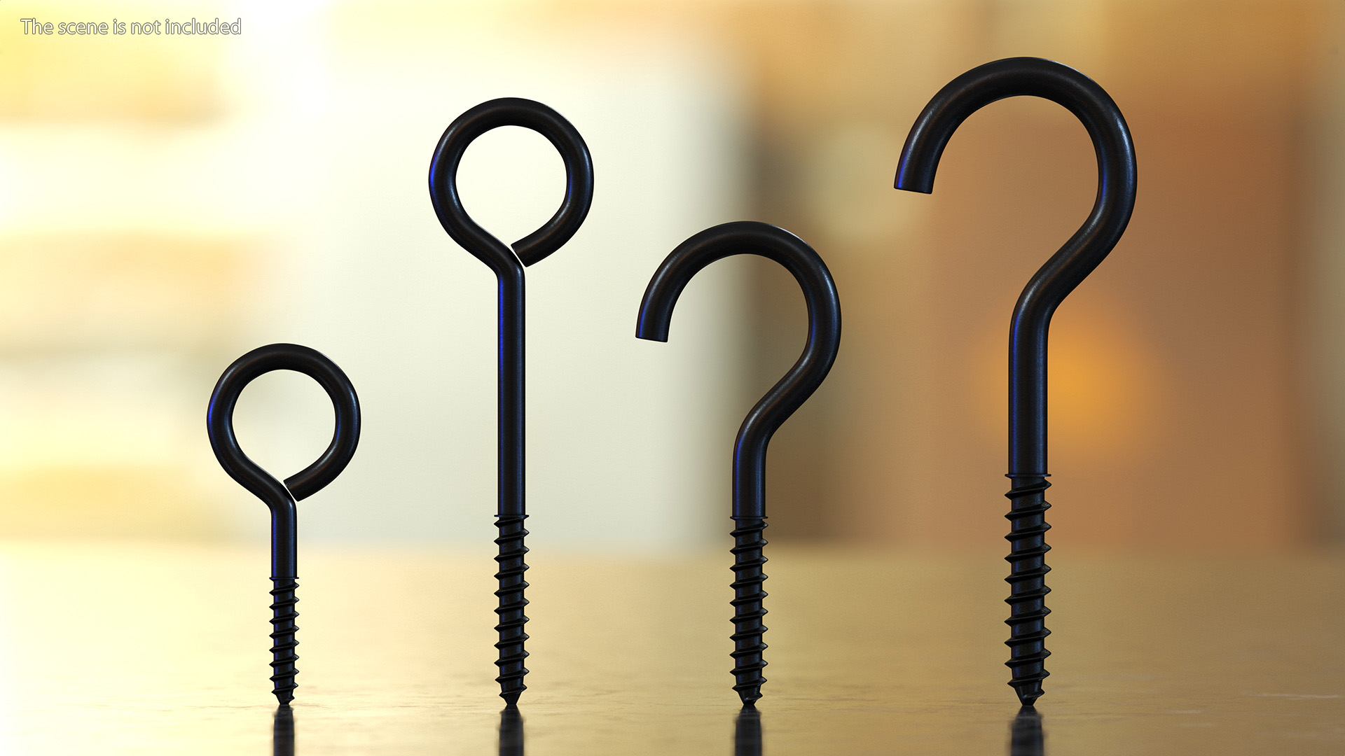 3D Assorted Metal Screw Hooks Set Black