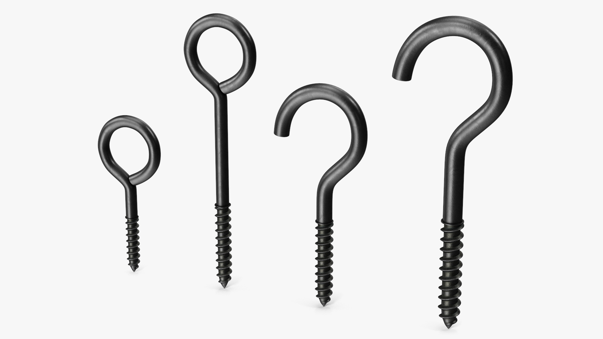 3D Assorted Metal Screw Hooks Set Black