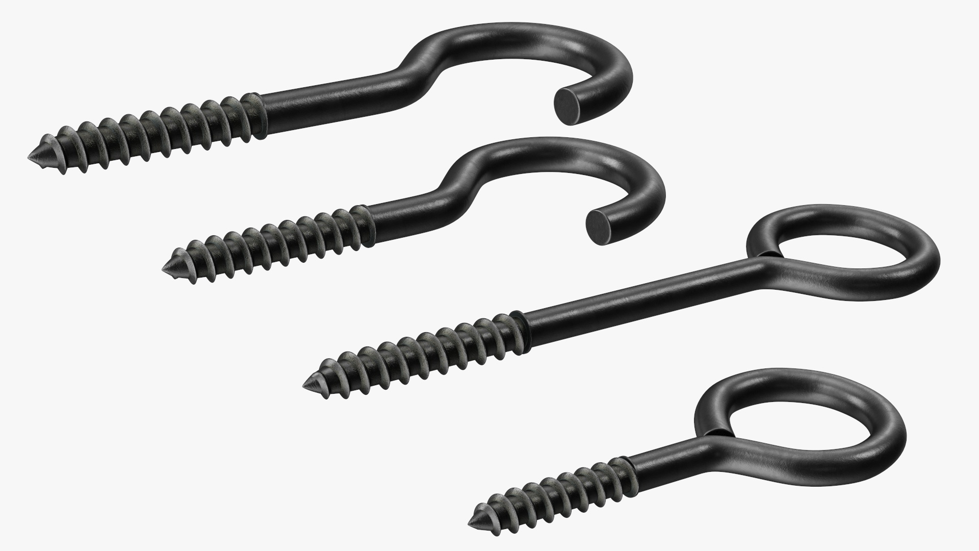 3D Assorted Metal Screw Hooks Set Black