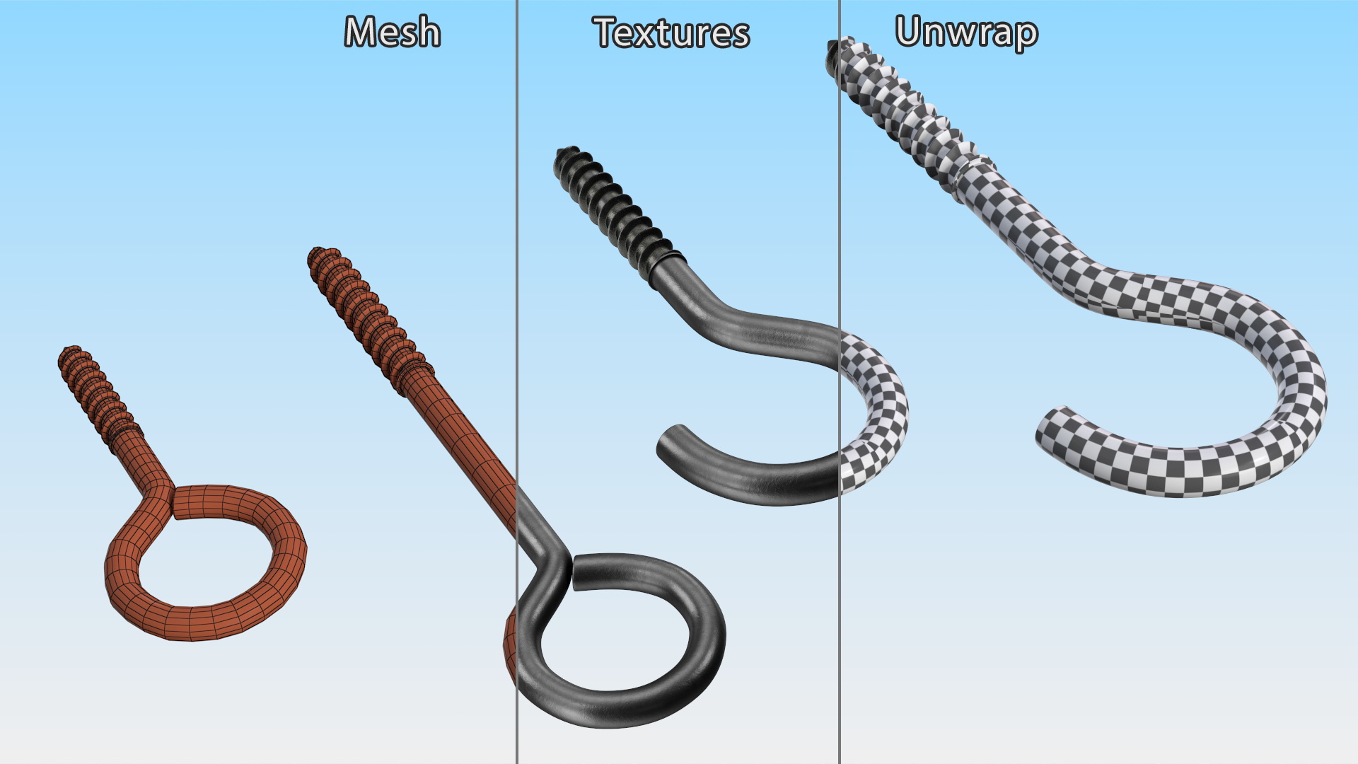 3D Assorted Metal Screw Hooks Set Black