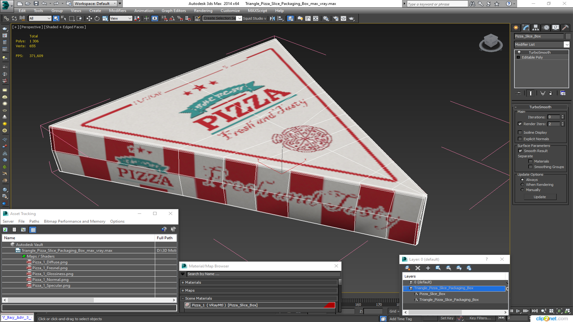 Triangle Pizza Slice Packaging Box 3D model