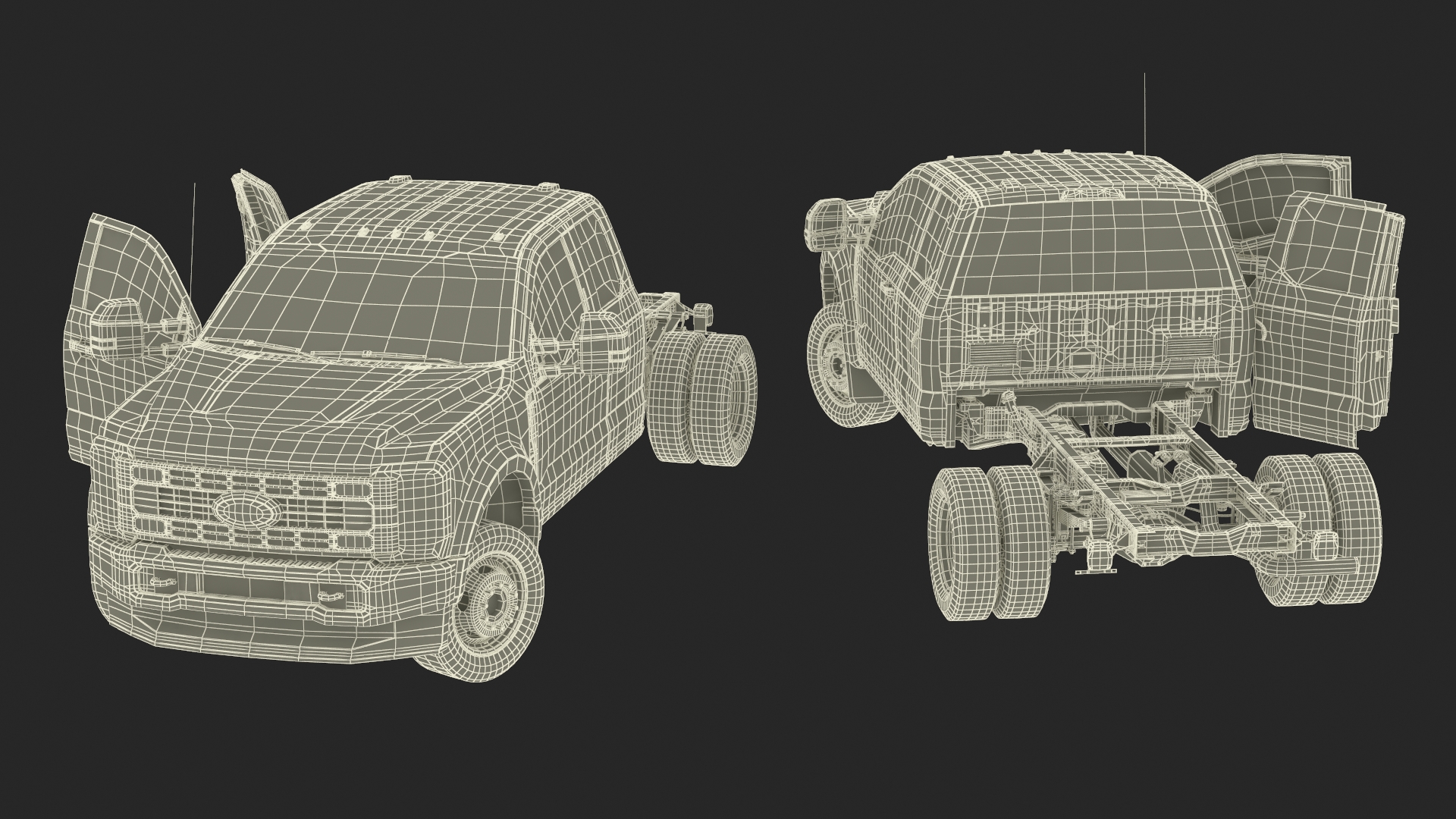 3D 2023 Ford Super Duty F-550 XLT Bare Chassis White Rigged