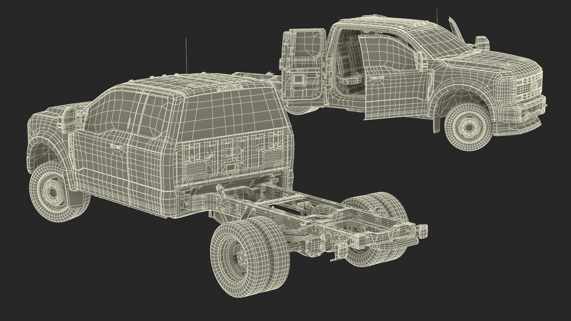 3D 2023 Ford Super Duty F-550 XLT Bare Chassis White Rigged
