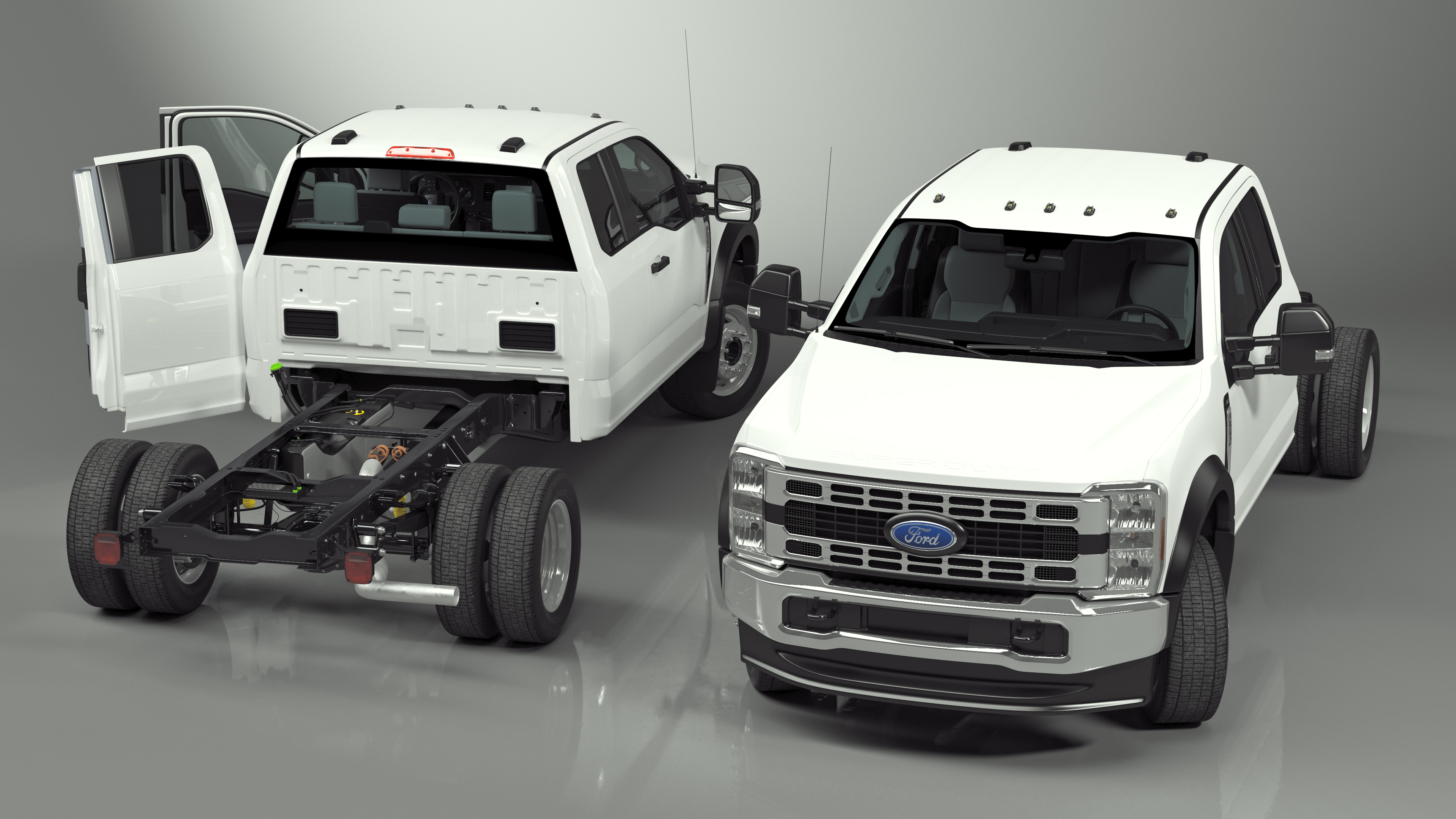 3D 2023 Ford Super Duty F-550 XLT Bare Chassis White Rigged