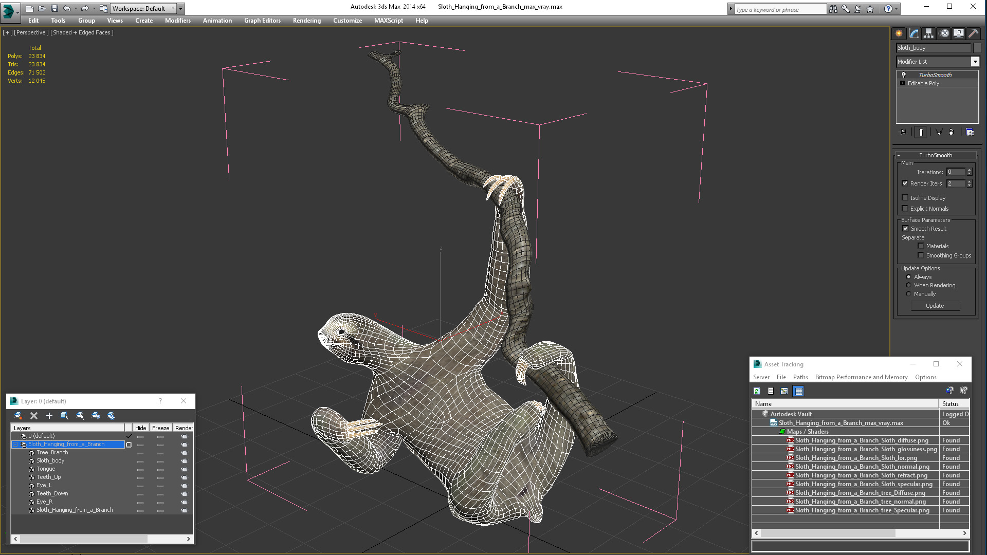 Sloth Hanging from a Branch 3D