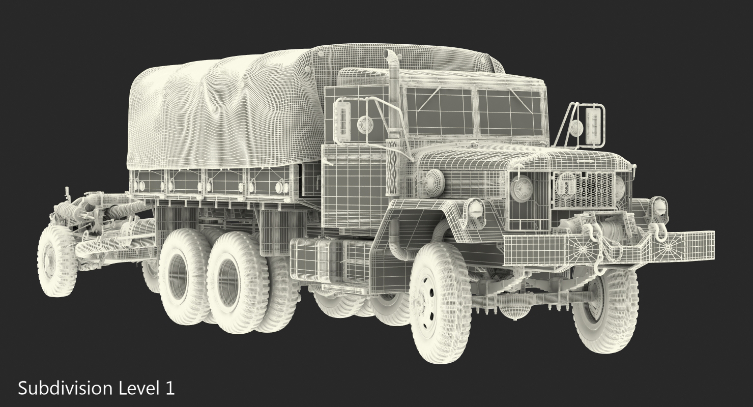 3D model US Military Truck m35a2 with Field Howitzer M119 Rigged