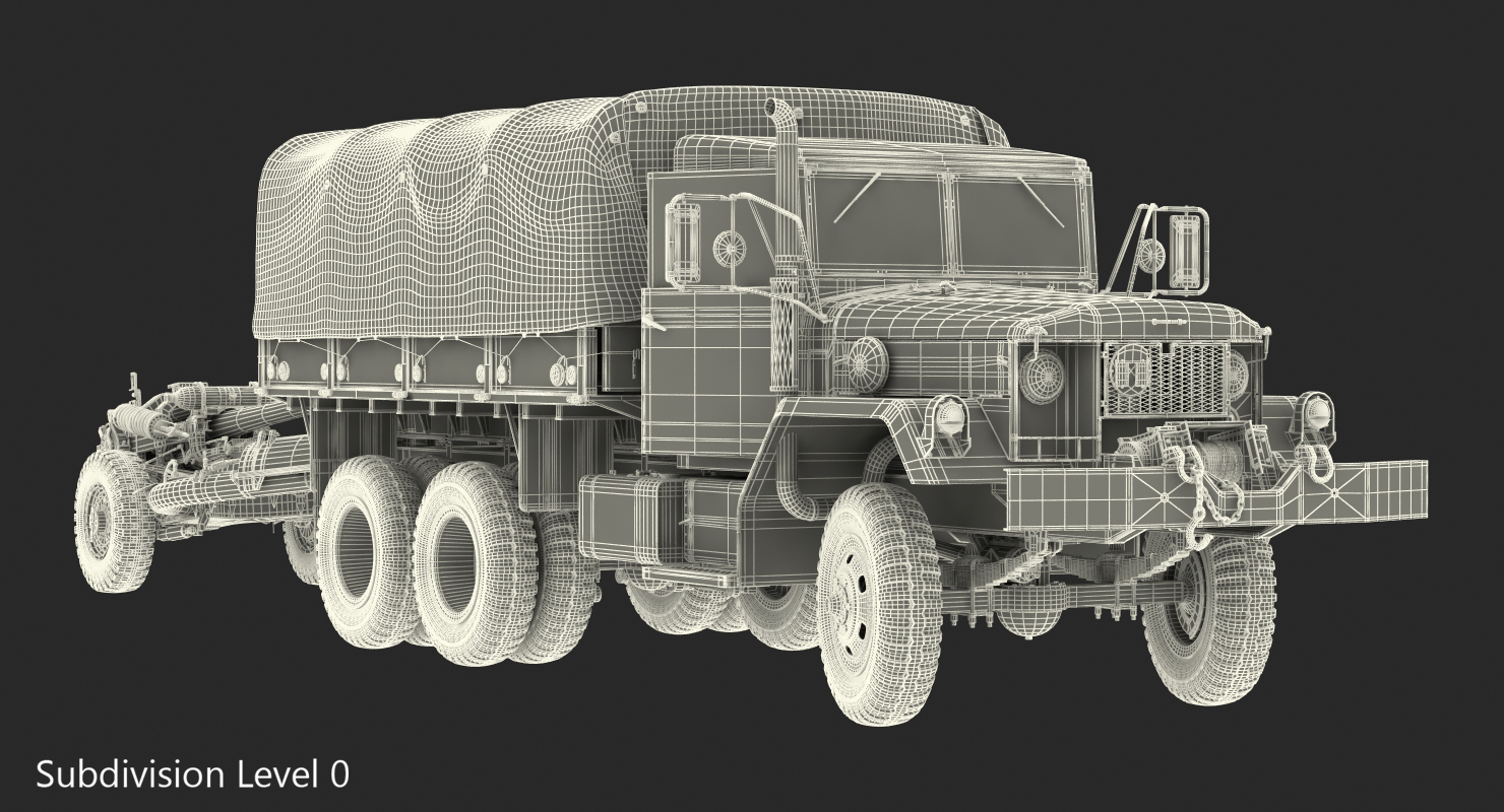 3D model US Military Truck m35a2 with Field Howitzer M119 Rigged