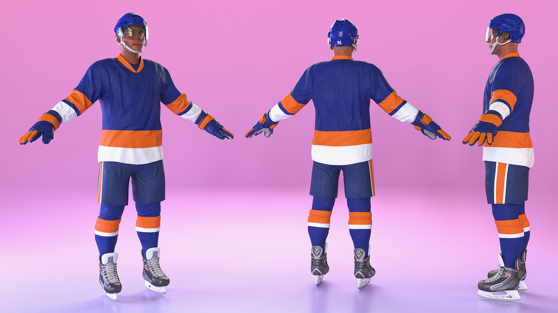 3D model Hockey Player Blue Rigged