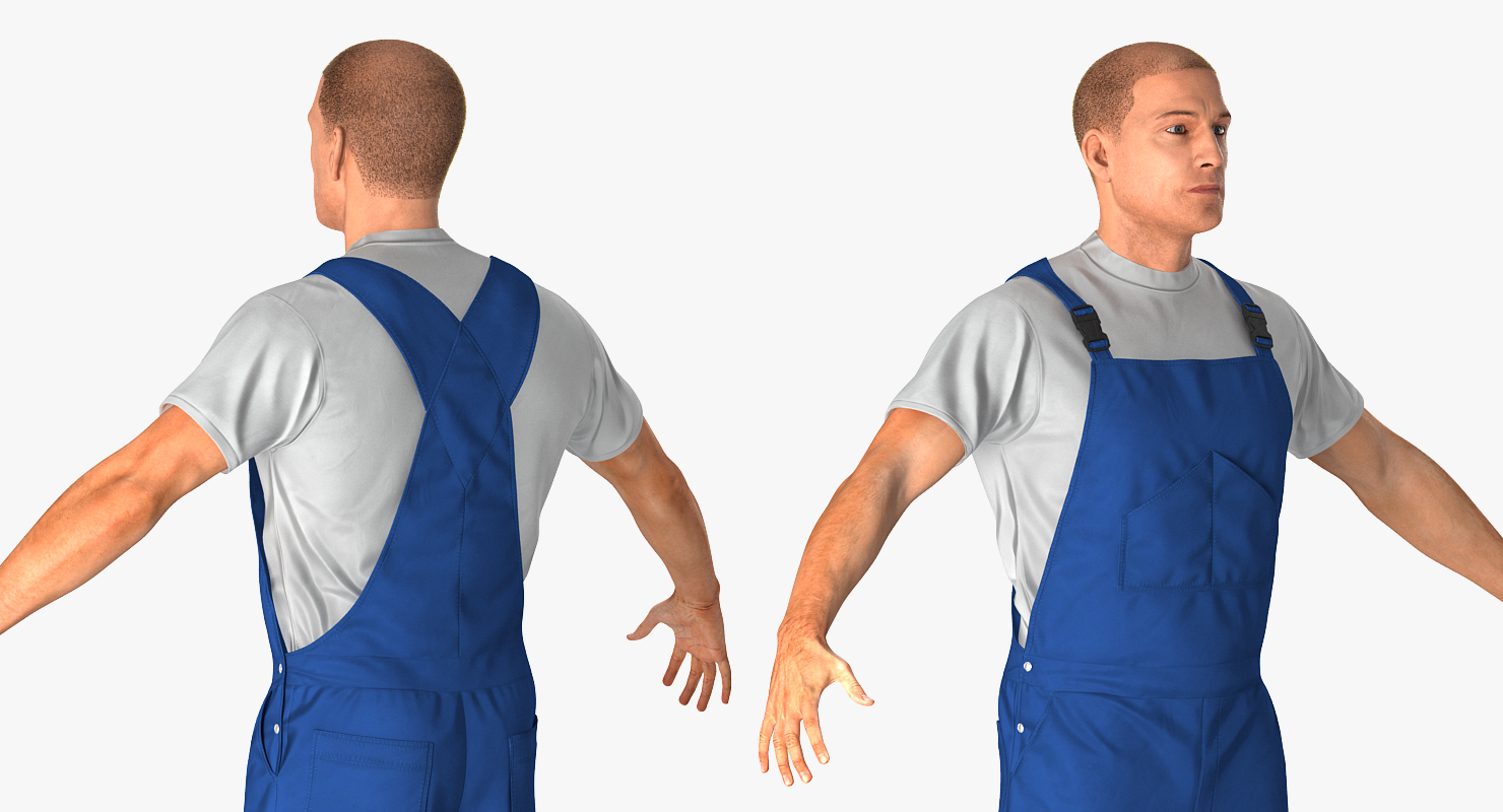 3D Construction Worker Wearing Blue Overalls